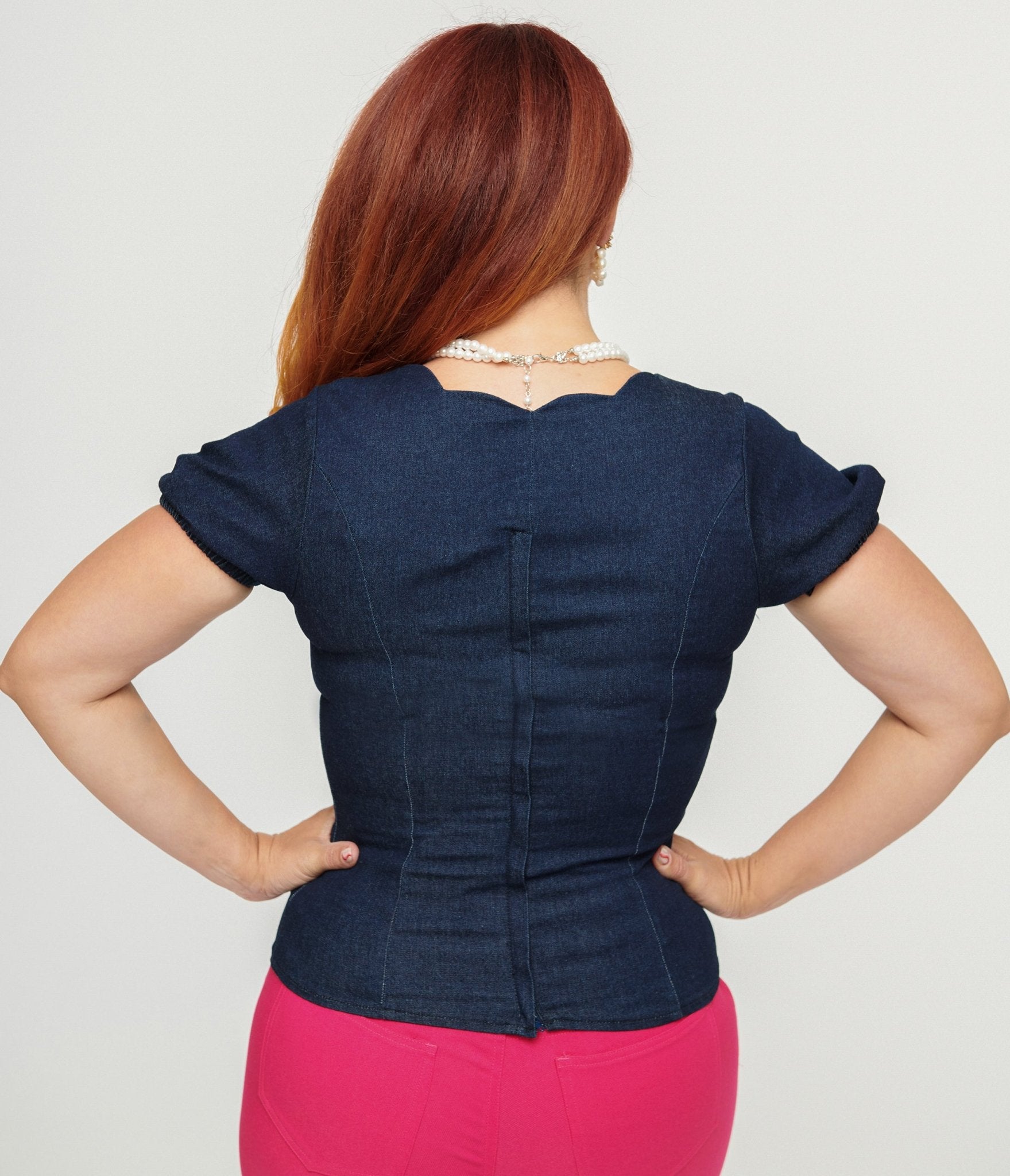 Collectif 1950s Denim Odrie Blouse - Unique Vintage - Womens, TOPS, WOVEN TOPS