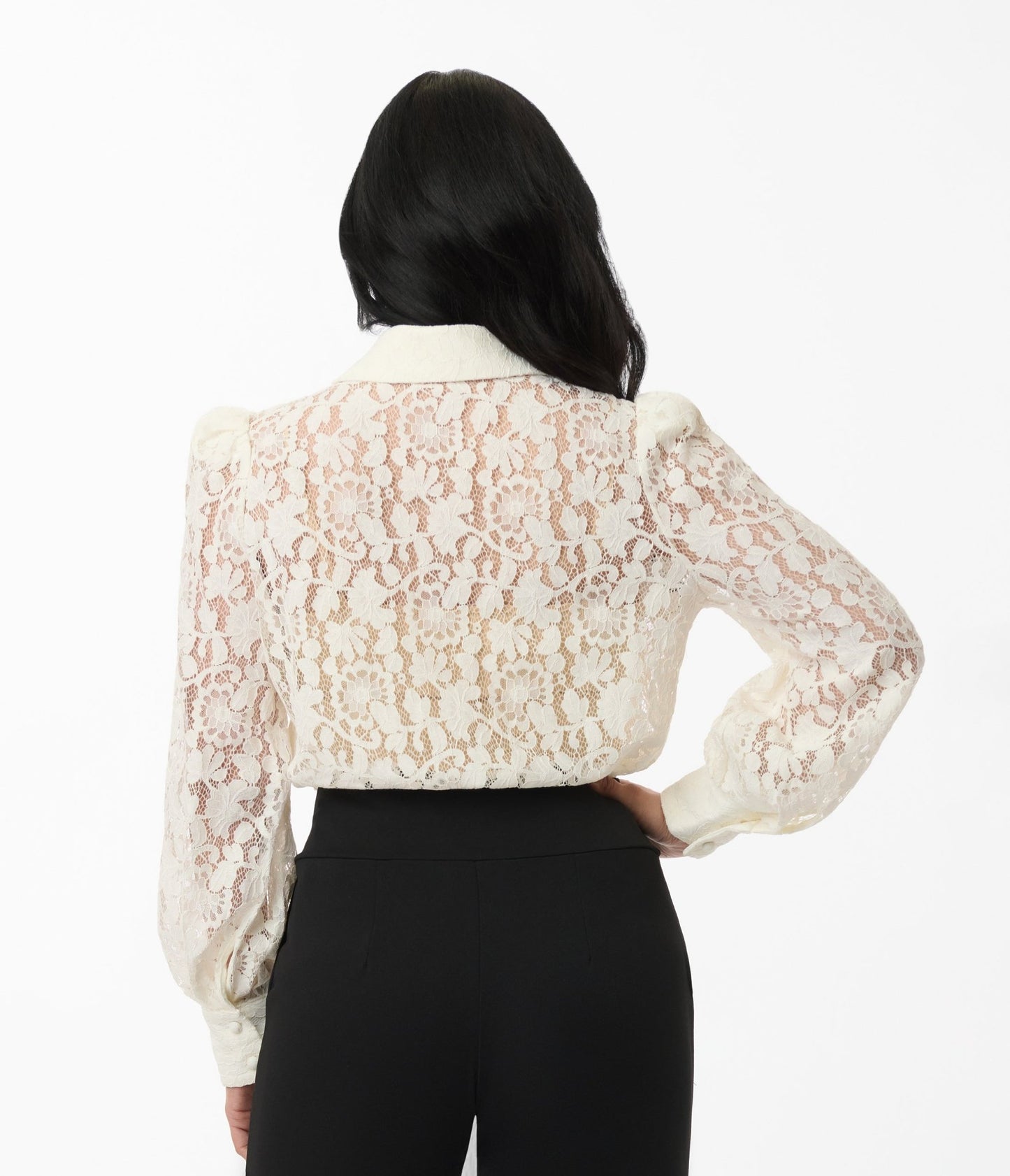 Cream Floral Lace Necktie Blouse - Unique Vintage - Womens, TOPS, WOVEN TOPS