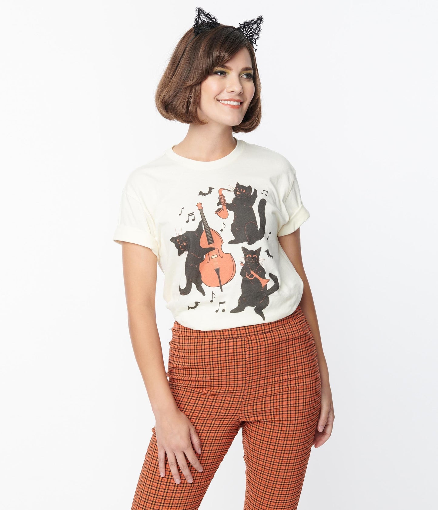 Cream Jazz Cats Unisex Graphic Tee - Unique Vintage - Womens, HALLOWEEN, GRAPHIC TEES