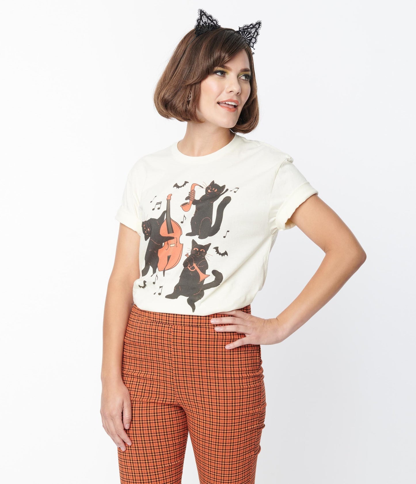 Cream Jazz Cats Unisex Graphic Tee - Unique Vintage - Womens, HALLOWEEN, GRAPHIC TEES