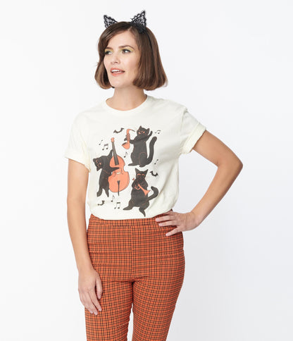 Cream Jazz Cats Unisex Graphic Tee - Unique Vintage - Womens, HALLOWEEN, GRAPHIC TEES