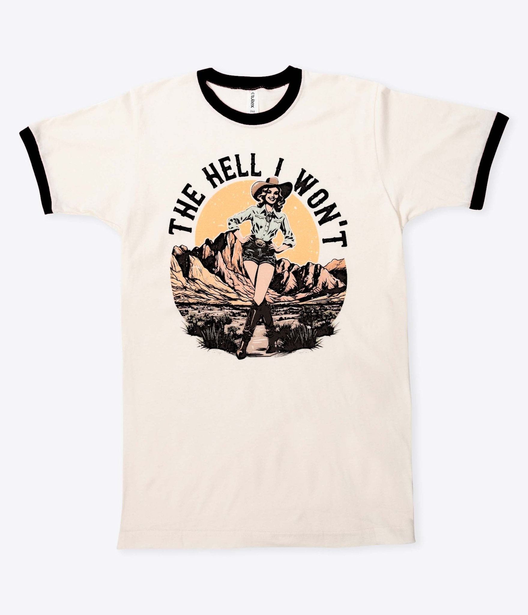 Cream The Hell I Won't Unisex Graphic Ringer Tee - Unique Vintage - Womens, GRAPHIC TEES, TEES