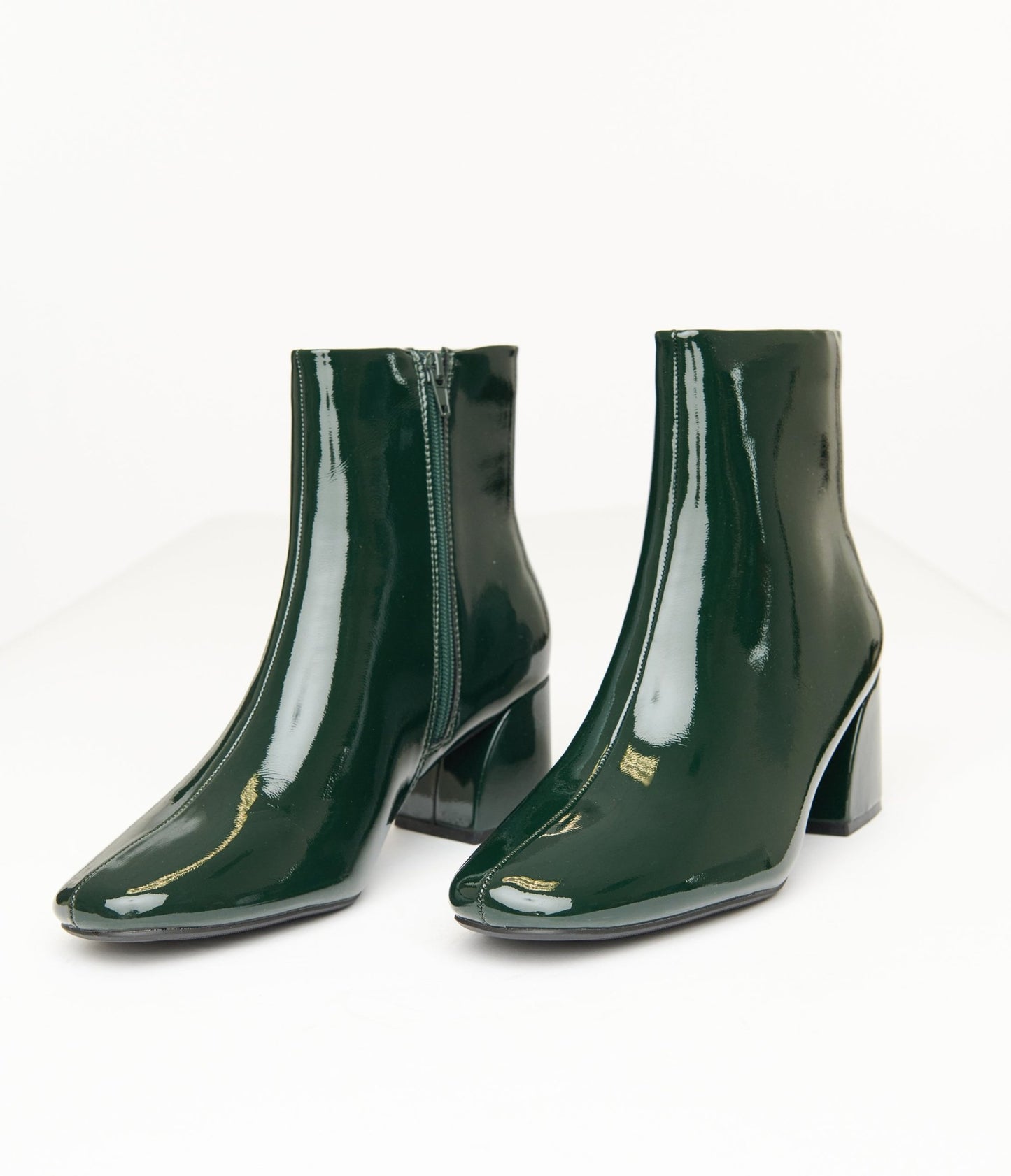 Dark Green Patent Leatherette Booties - Unique Vintage - Womens, SHOES, BOOTS