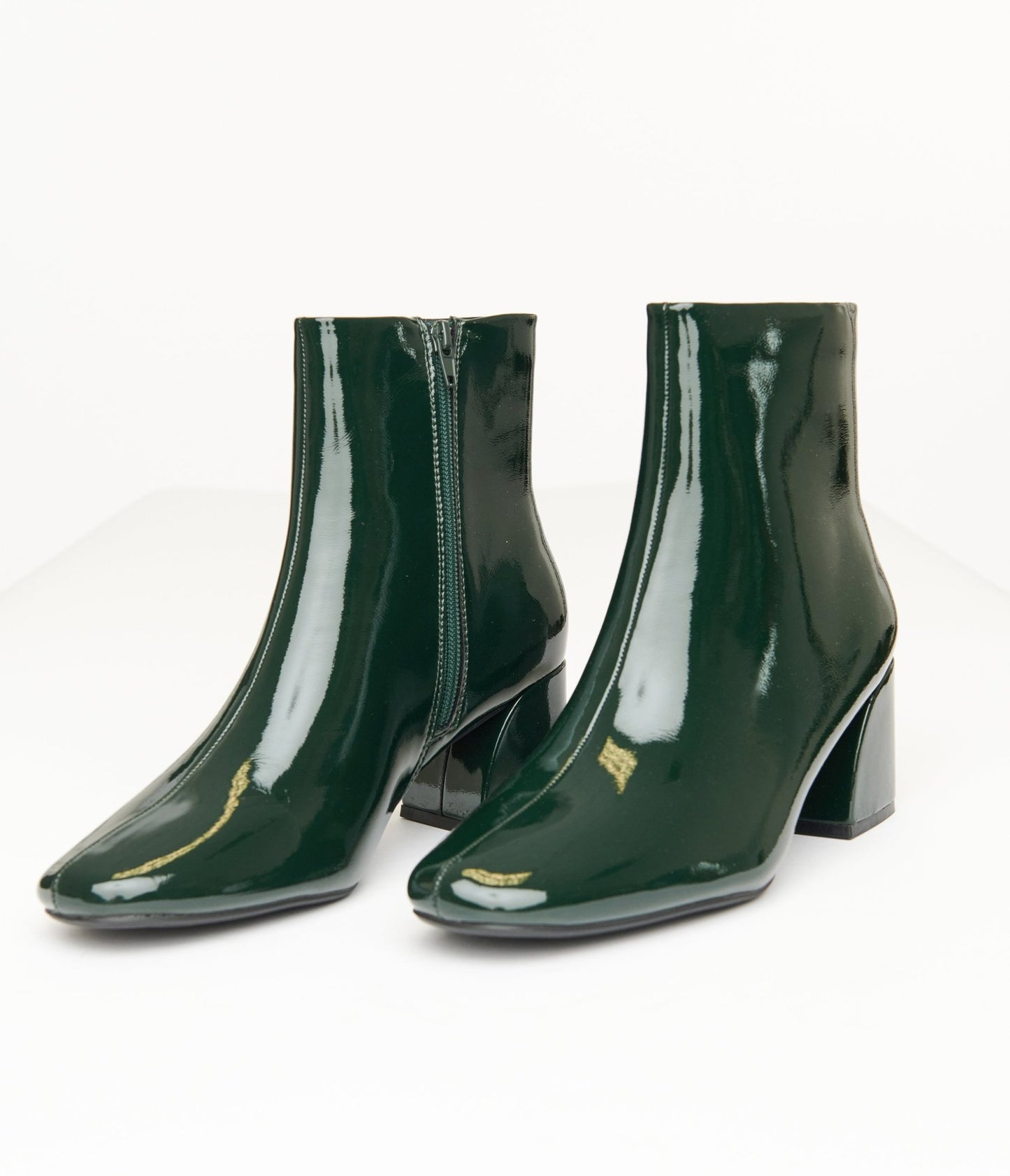 Dark Green Patent Leatherette Booties - Unique Vintage - Womens, SHOES, BOOTS