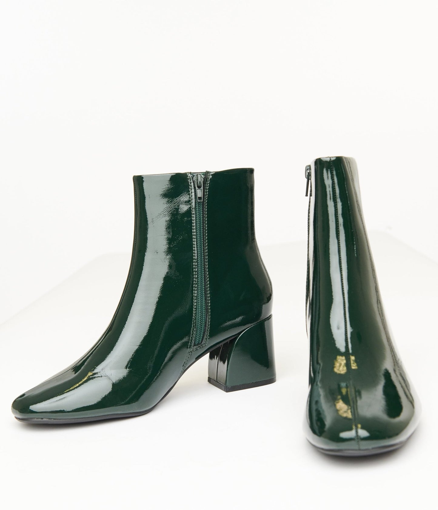 Dark Green Patent Leatherette Booties - Unique Vintage - Womens, SHOES, BOOTS