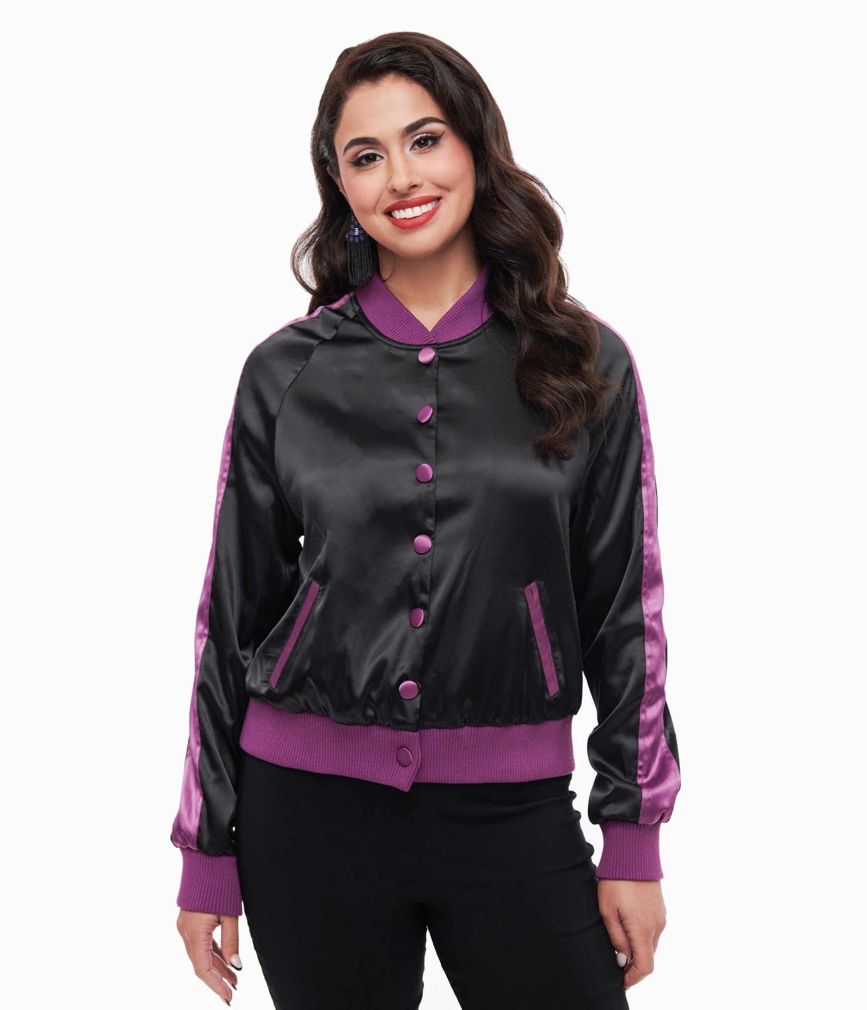 Disney Hocus Pocus Collection by Unique Vintage Purple & Black Spell Bomber Jacket - Unique Vintage - Womens, TOPS, OUTERWEAR