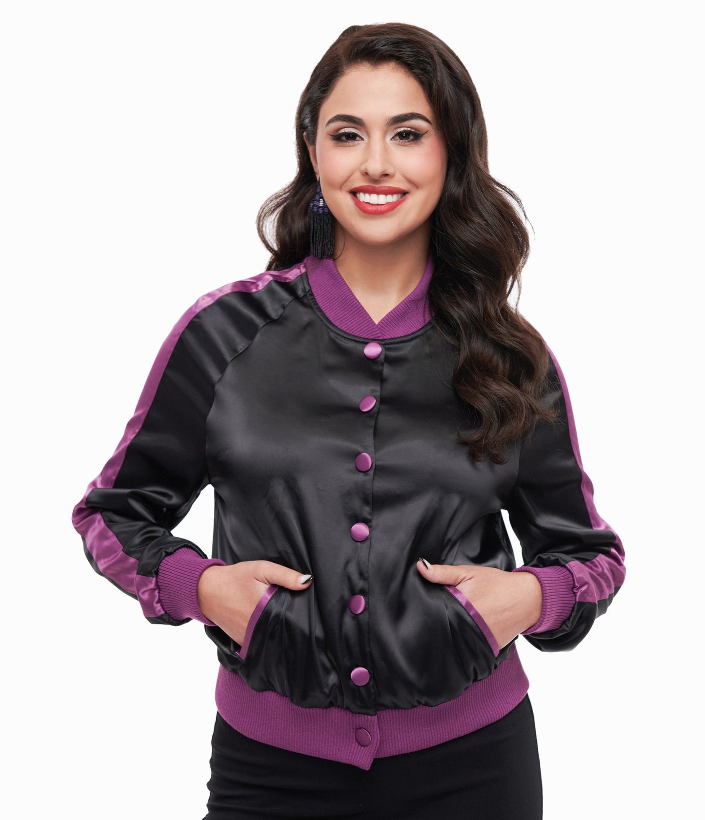 Disney Hocus Pocus Collection by Unique Vintage Purple & Black Spell Bomber Jacket - Unique Vintage - Womens, TOPS, OUTERWEAR