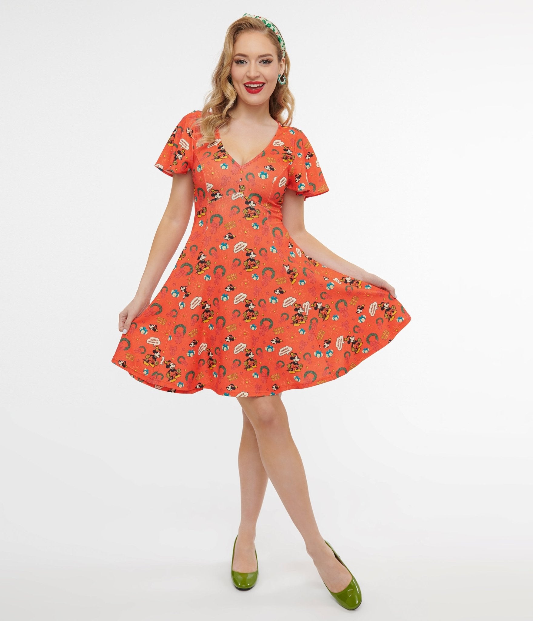 Disney Holiday Collection by Unique Vintage Mickey Christmas Flare Dress - Unique Vintage - Womens, DRESSES, FIT AND FLARE