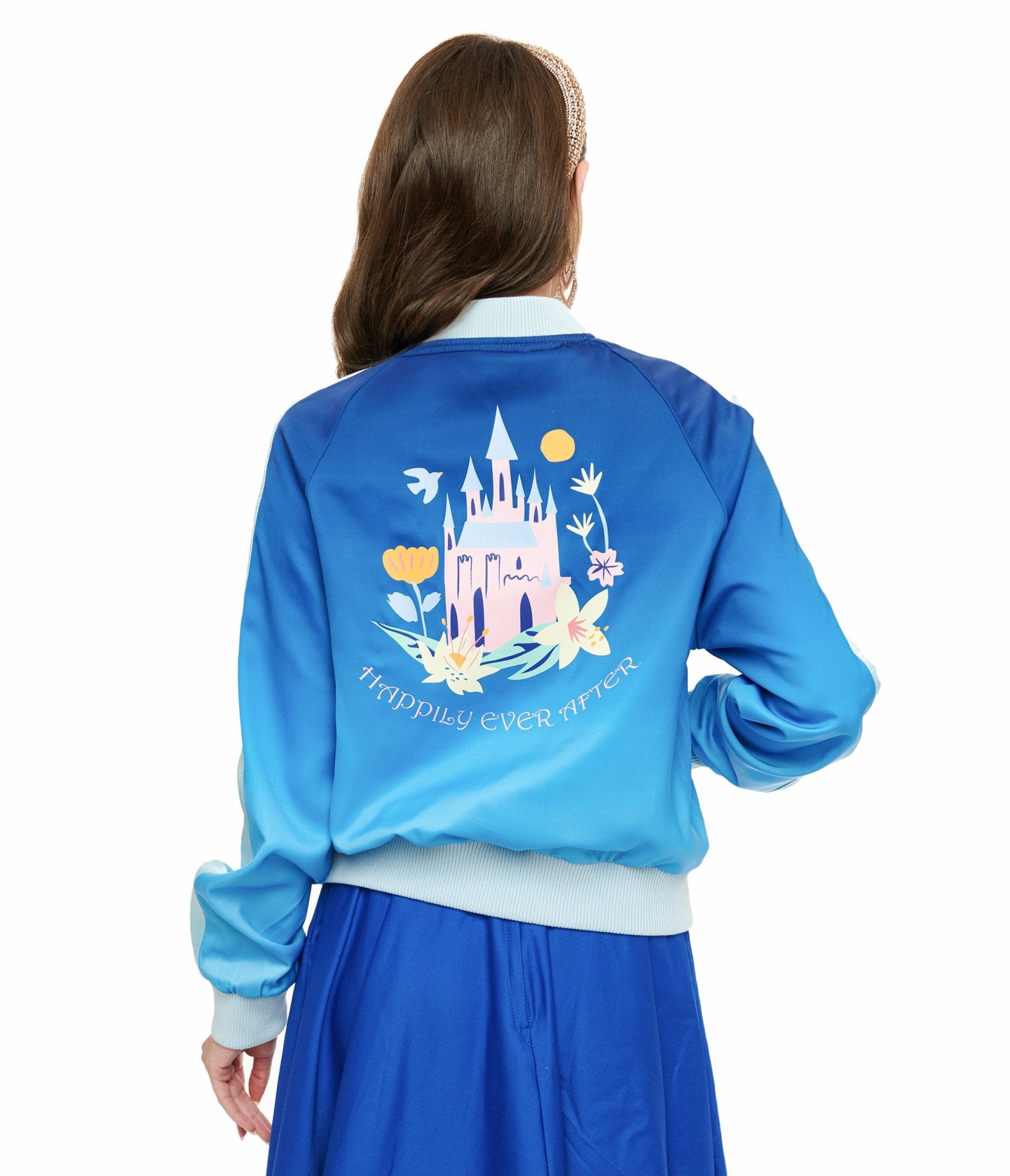 Disney Princess Collection by Unique Vintage Cinderella Blue Long Sleeve Bomber Jacket - Unique Vintage - Womens, TOPS