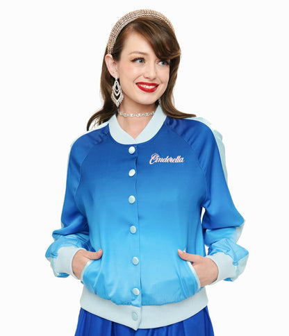 Disney Princess Collection by Unique Vintage Cinderella Blue Long Sleeve Bomber Jacket - Unique Vintage - Womens, TOPS