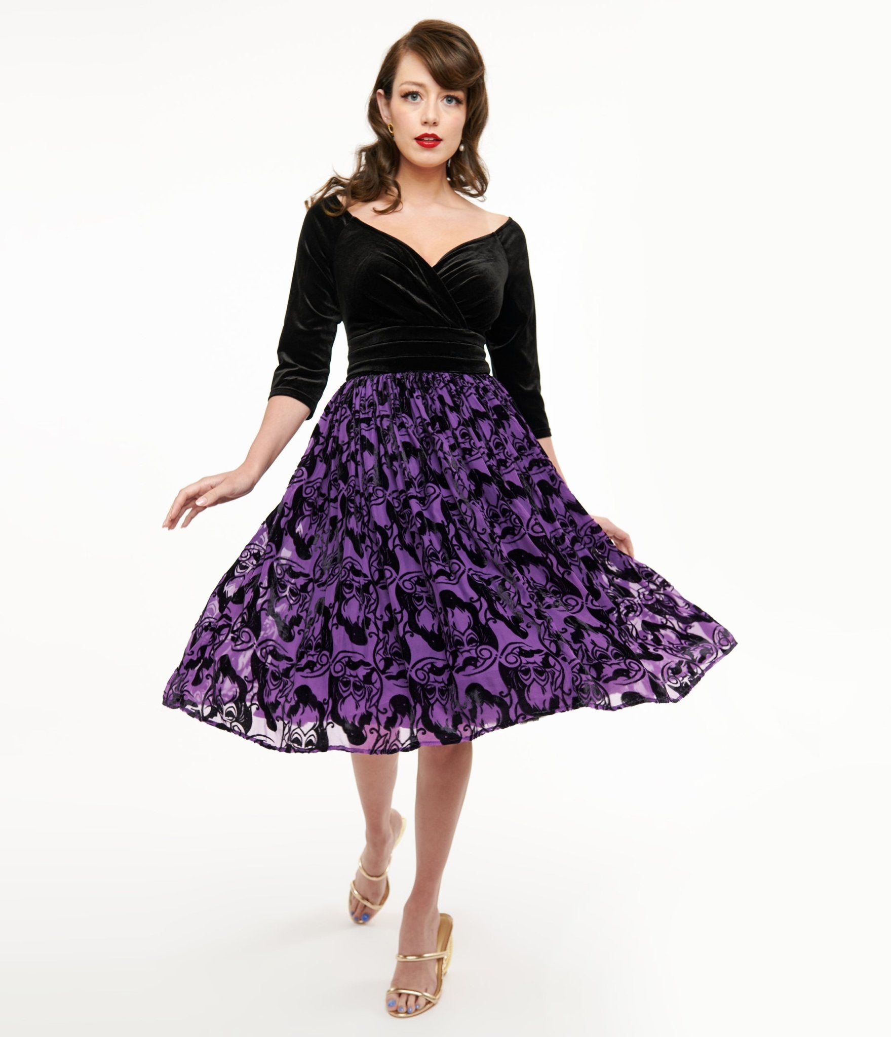 Disney Princess Collection by Unique Vintage Purple & Black Ursula Velvet Swing Dress - Unique Vintage - Womens, DRESSES