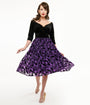 Disney Princess collection by Unique Vintage Purple & Black Ursula Burnout Velvet Marceline Swing Dress