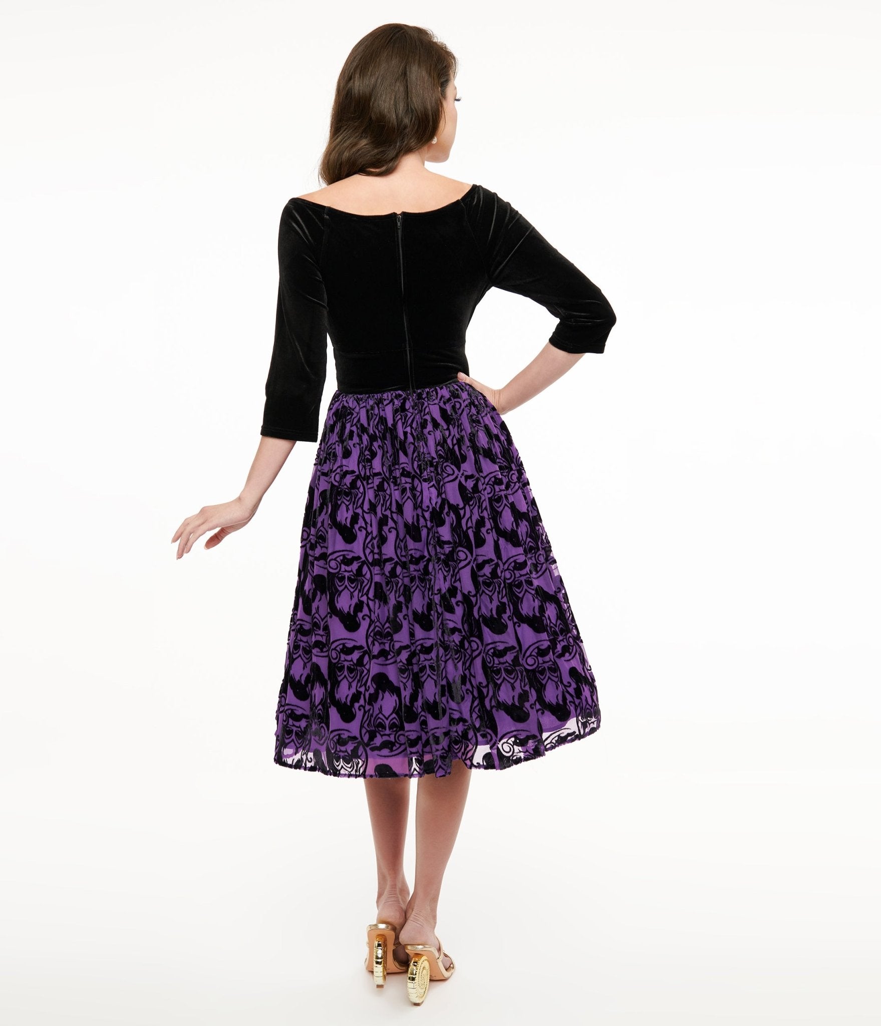 Disney Princess Collection by Unique Vintage Purple & Black Ursula Velvet Swing Dress - Unique Vintage - Womens, DRESSES