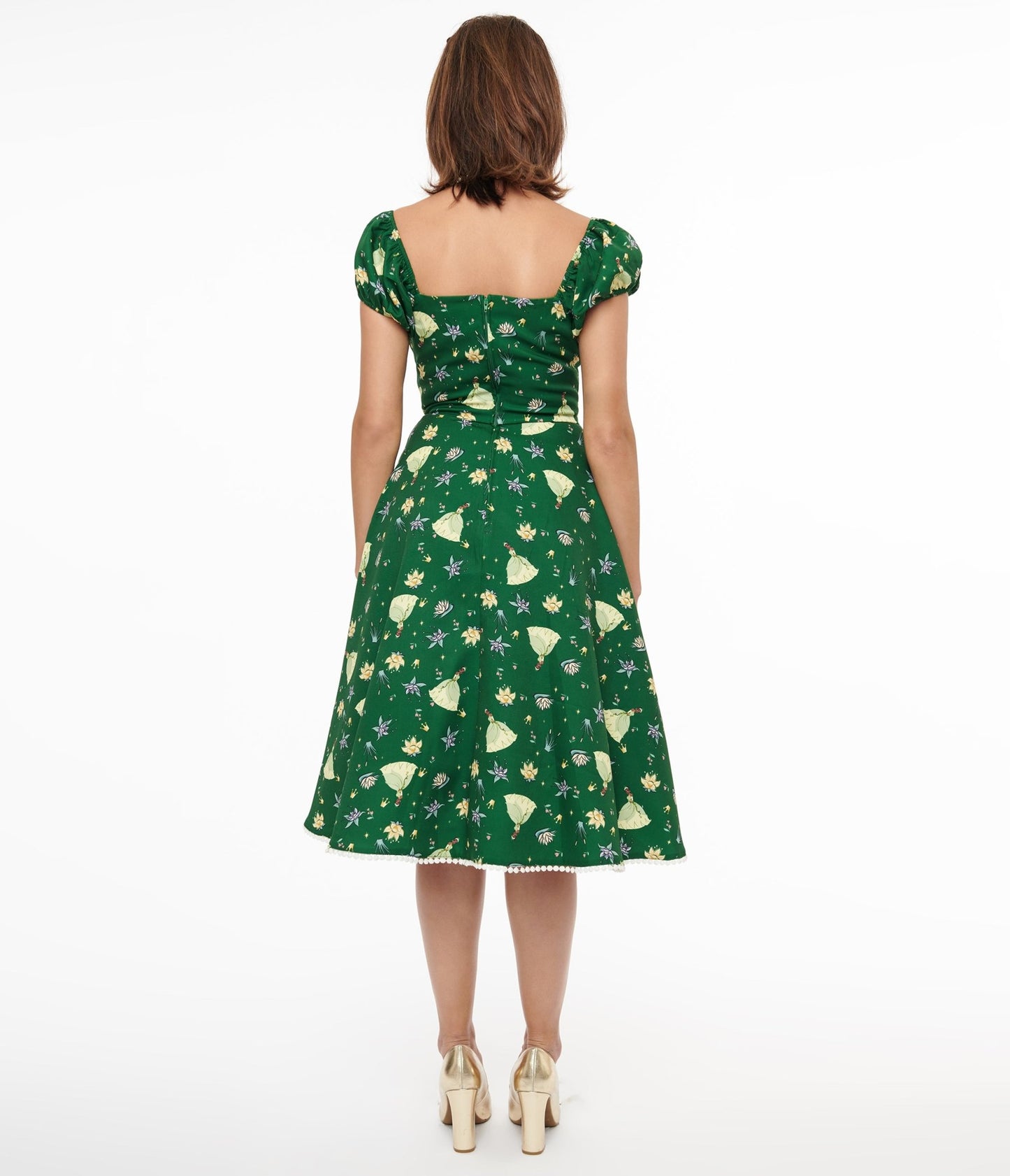 Disney Princess x Unique Vintage Green Princess Tiana All Over Print Swing Dress - Unique Vintage - Womens, DRESSES, SWING