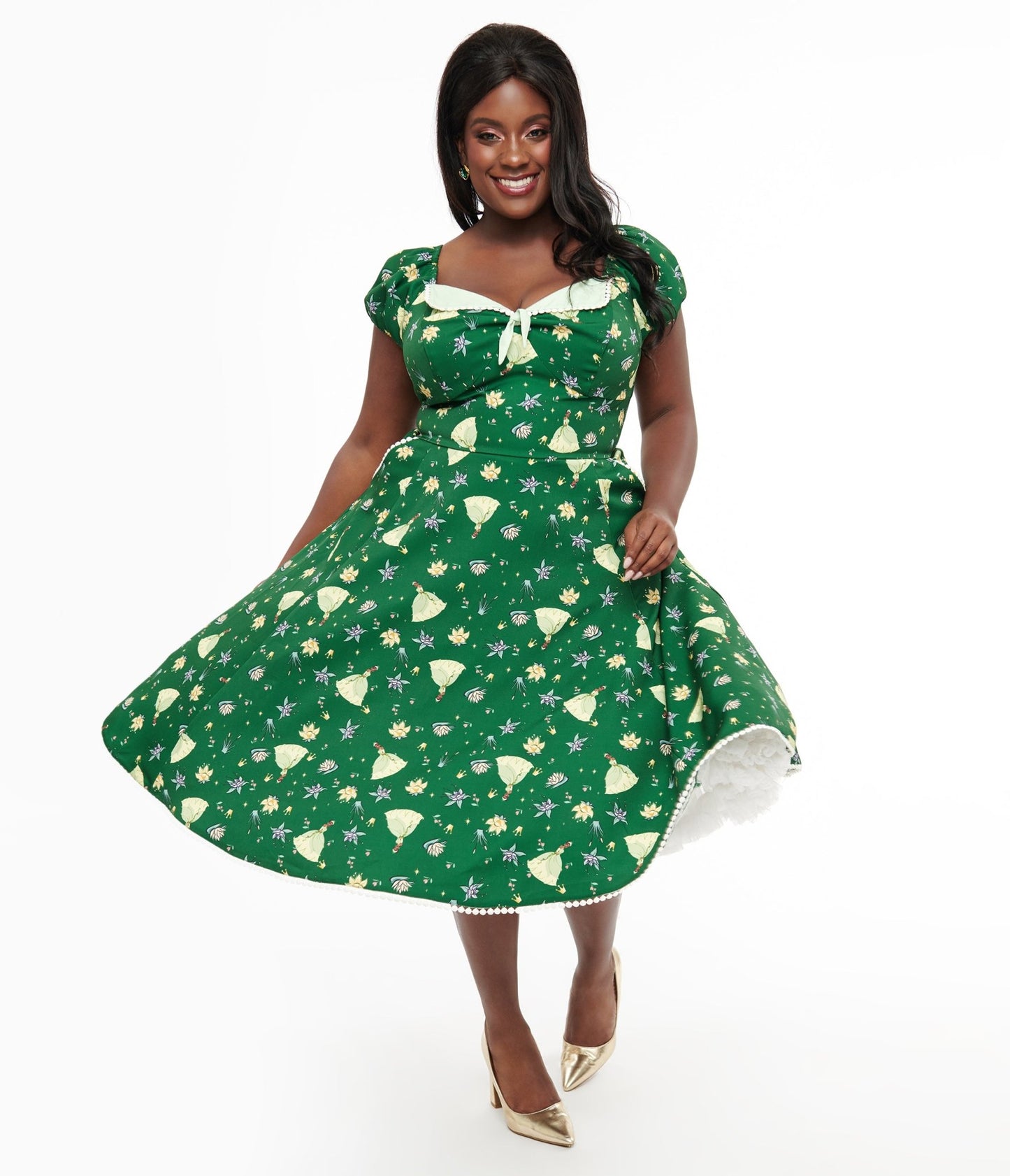 Disney Princess x Unique Vintage Plus Size Green Princess Tiana Print Swing Dress - Unique Vintage - Womens, DRESSES, SWING