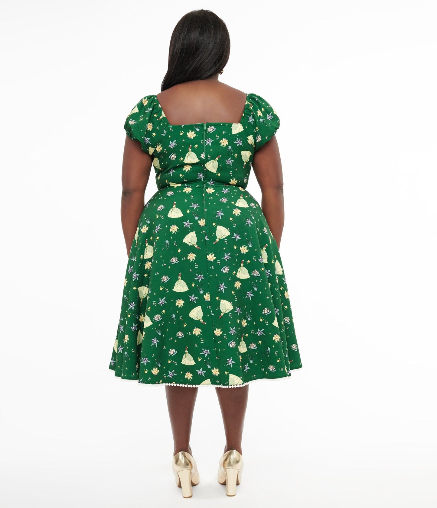 Disney Princess x Unique Vintage Plus Size Green Princess Tiana Print Swing Dress - Unique Vintage - Womens, DRESSES, SWING