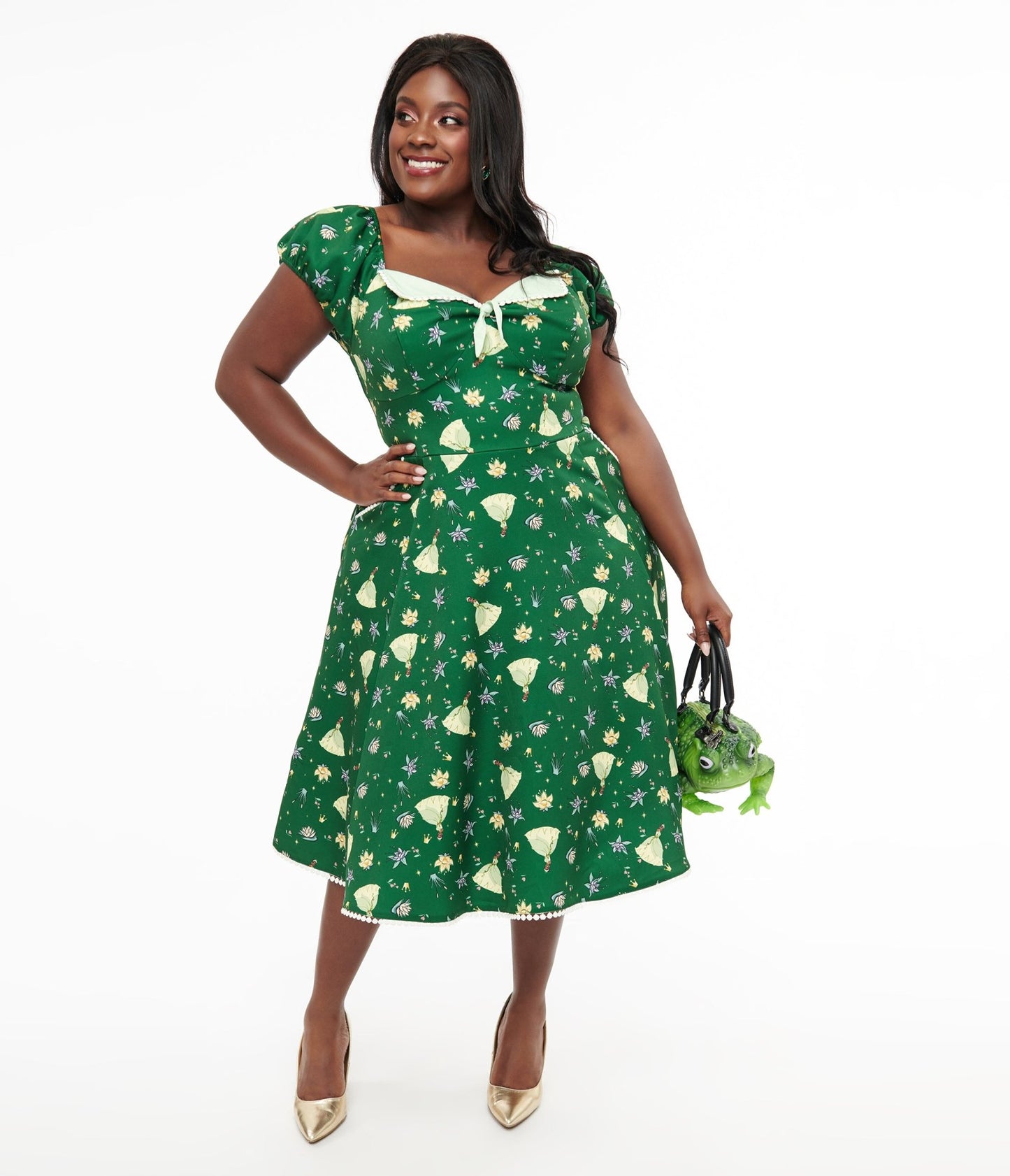 Disney Princess x Unique Vintage Plus Size Green Princess Tiana Print Swing Dress - Unique Vintage - Womens, DRESSES, SWING