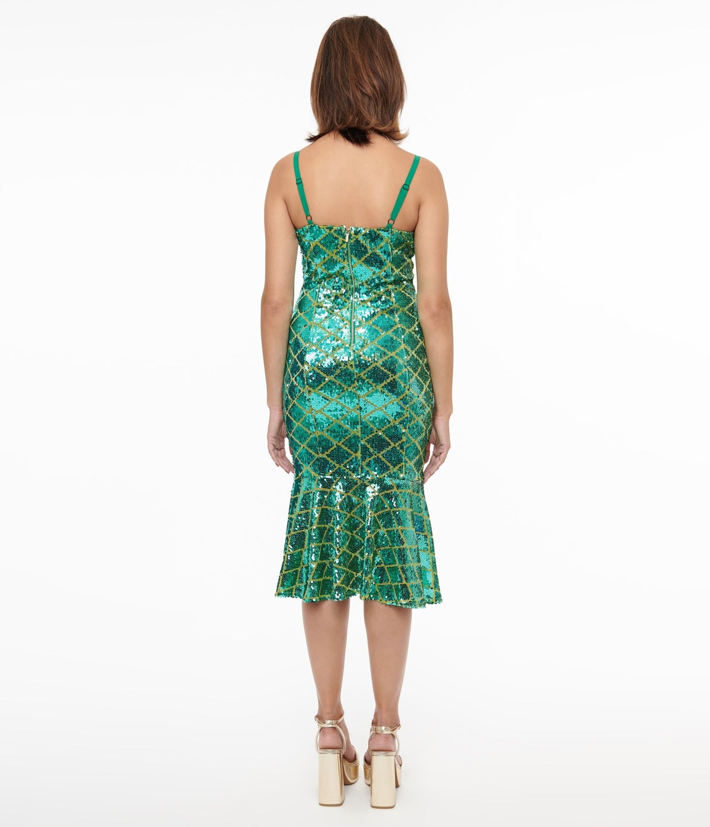 Disney Princess x Unique Vintage Princess Ariel Green & Gold Sequin Wiggle Dress - Unique Vintage - Womens, DRESSES, WIGGLE