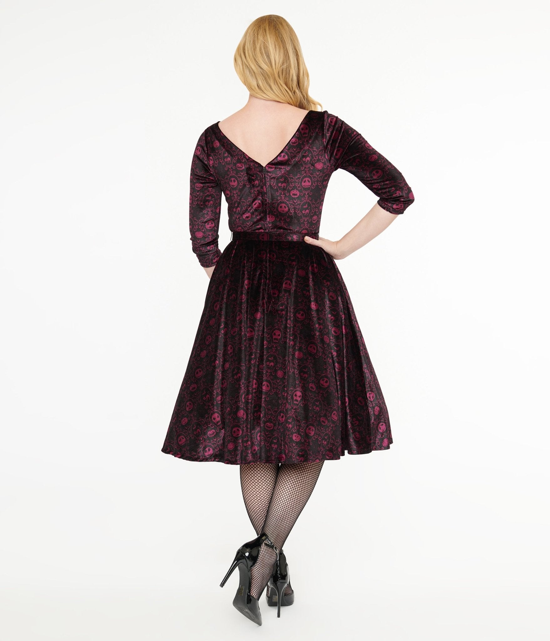 Courtney Vintage Swing Dress in Burgundy and Gold Witchy Toile hotsell