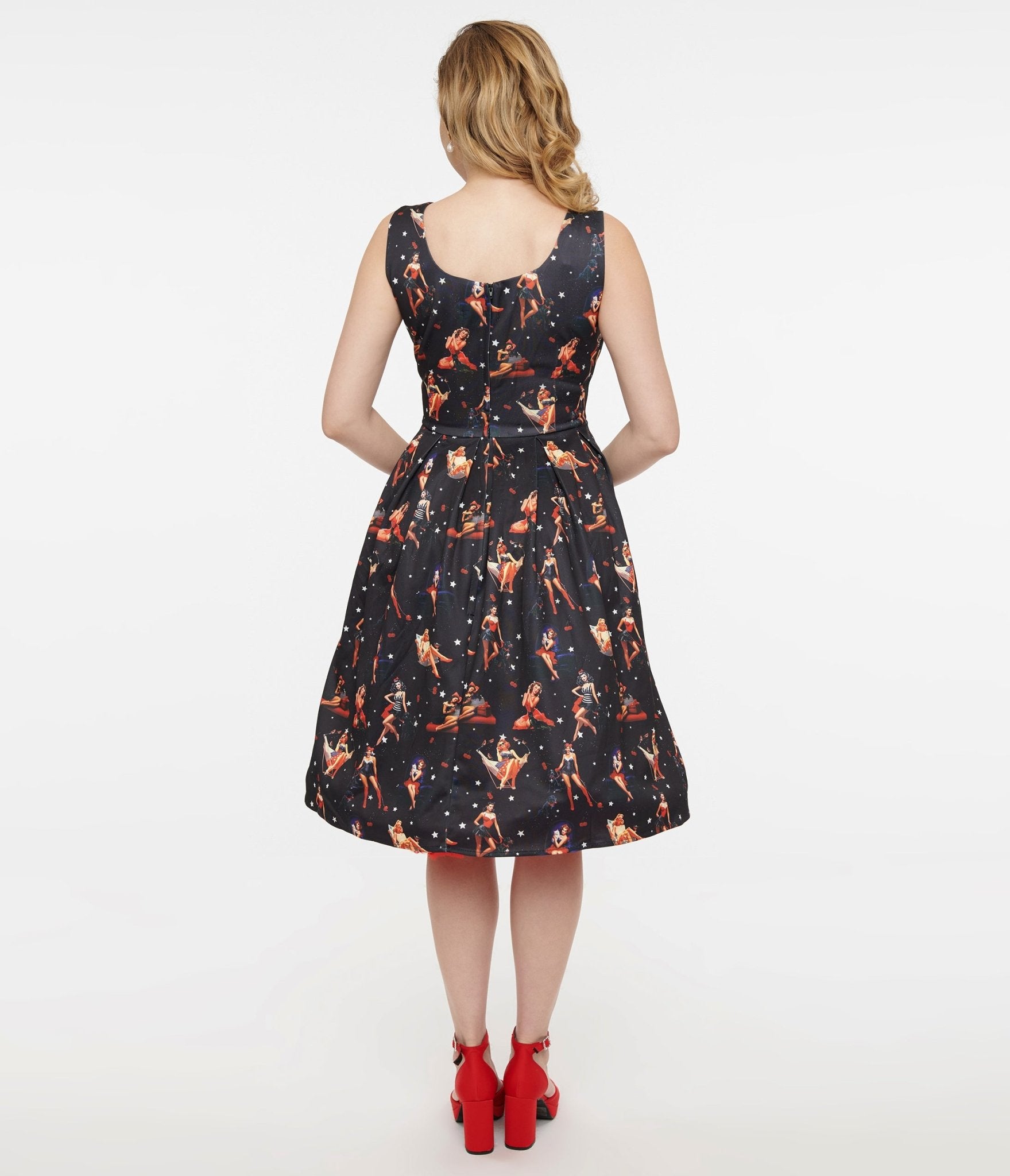 Dolly & Dotty 1950s Black & Pinup Print Amanda Swing Dress - Unique Vintage - Womens, DRESSES, SWING