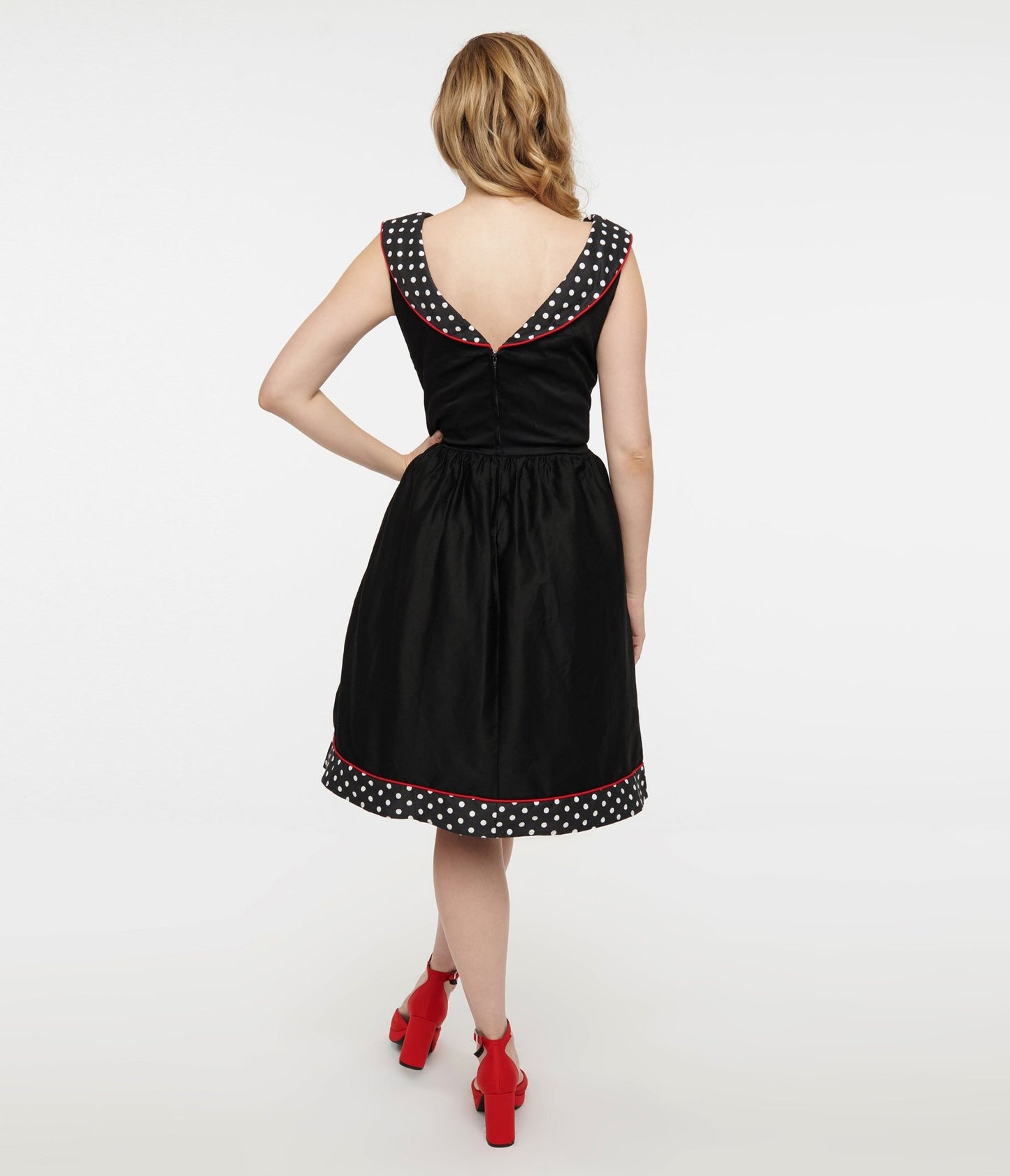 Dolly & Dotty 1950s Black & White Polka Dot Cindy Swing Dress - Unique Vintage - Womens, DRESSES, SWING