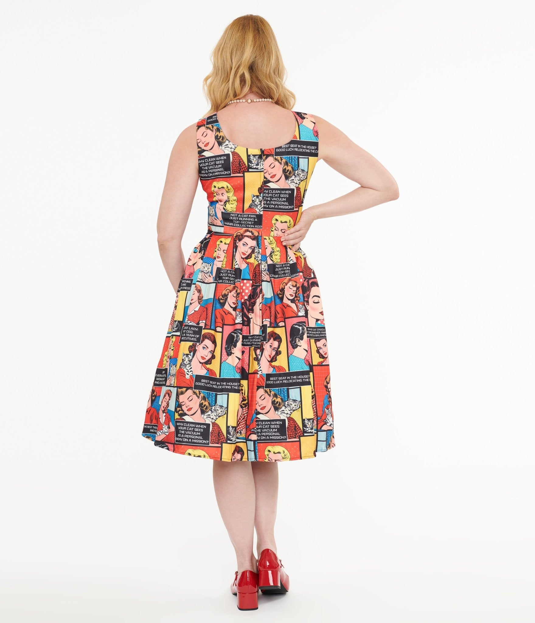 Dolly & Dotty 1950s Cat Lover Comic Amanda Swing Dress - Unique Vintage - Womens, DRESSES, SWING