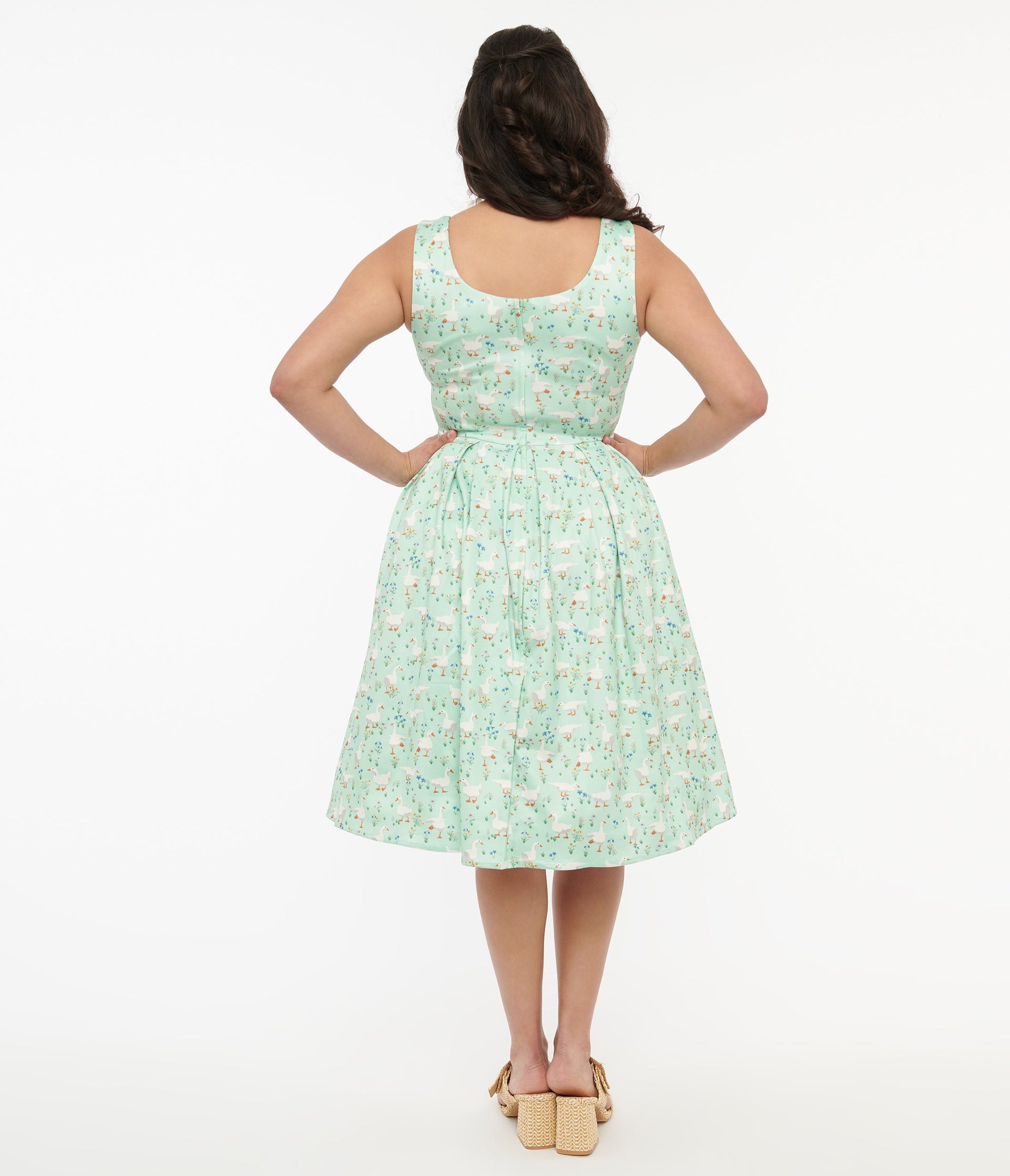 Dolly & Dotty 1950s Mint Green Duck Print Amanda Swing Dress - Unique Vintage - Womens, DRESSES, SWING