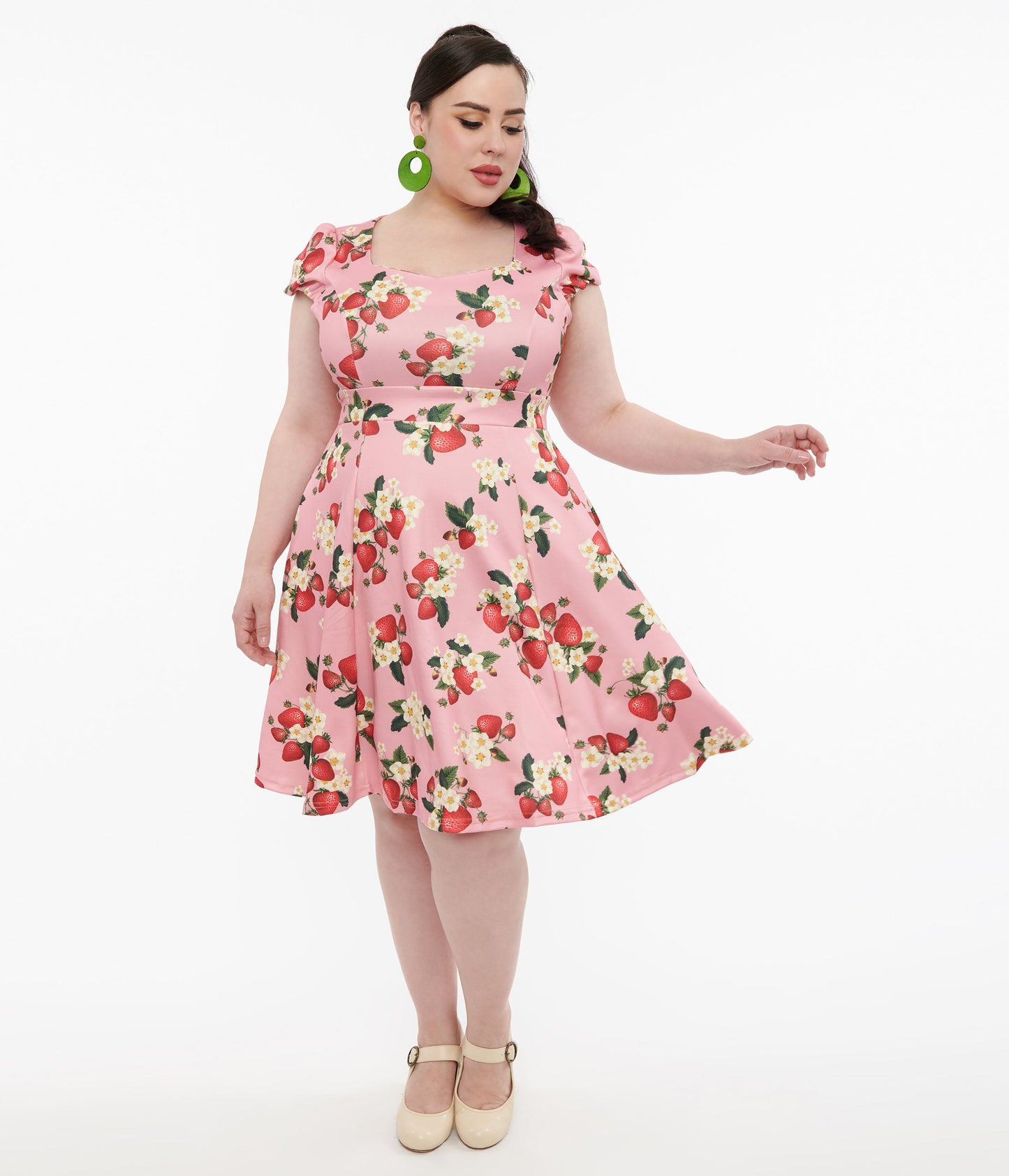 Dolly & Dotty 1950s Pink Strawberry Print Claudia Swing Dress - Unique Vintage - Womens, DRESSES, SWING