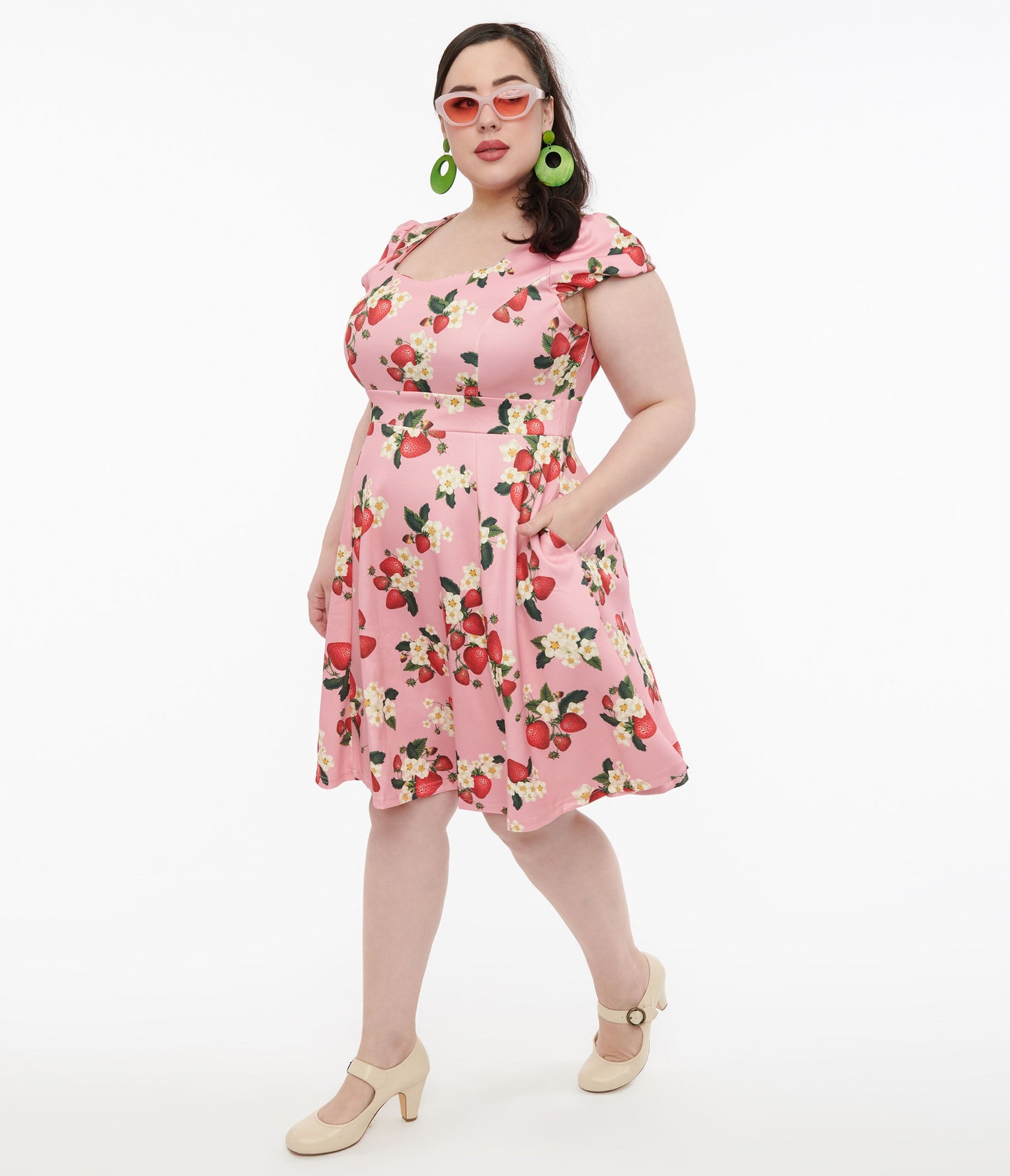 Dolly & Dotty 1950s Pink Strawberry Print Claudia Swing Dress - Unique Vintage - Womens, DRESSES, SWING