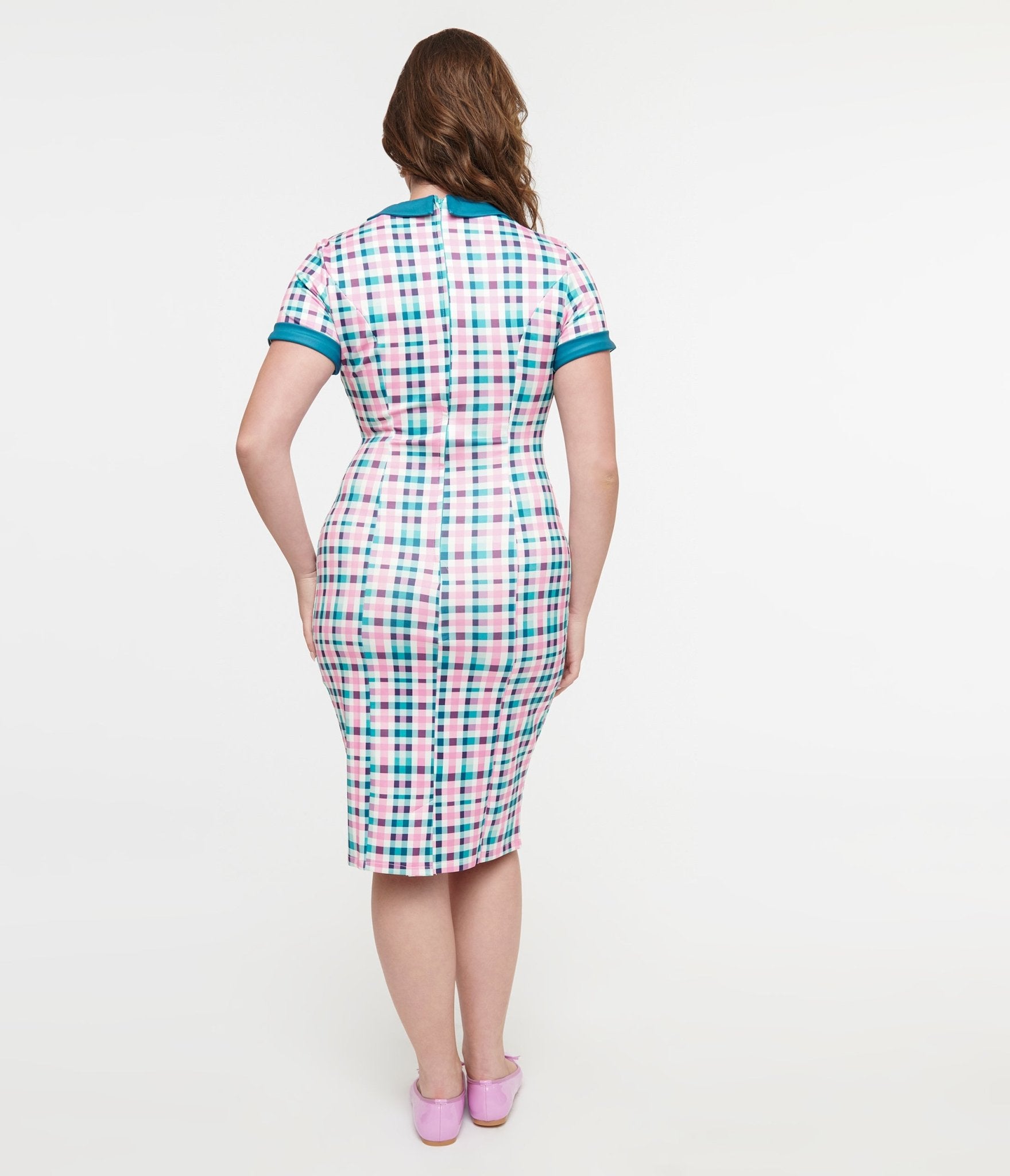 Dolly & Dotty 1950s Pink & Teal Plaid Toni Pencil Dress - Unique Vintage - Womens, DRESSES, WIGGLE