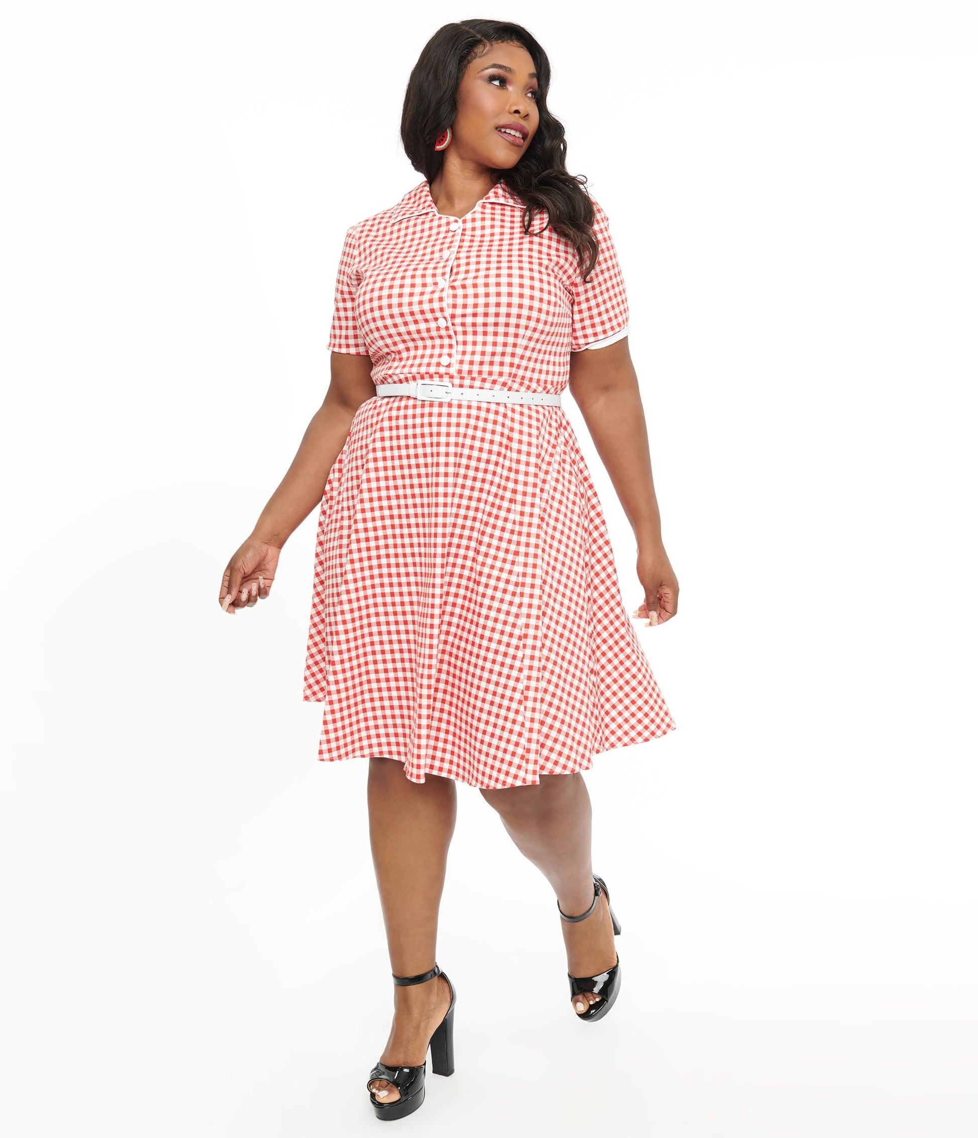 Dolly & Dotty 1950s Red Gingham Penelope Rockabilly Swing Shirt Dress - Unique Vintage - Womens, DRESSES, SWING