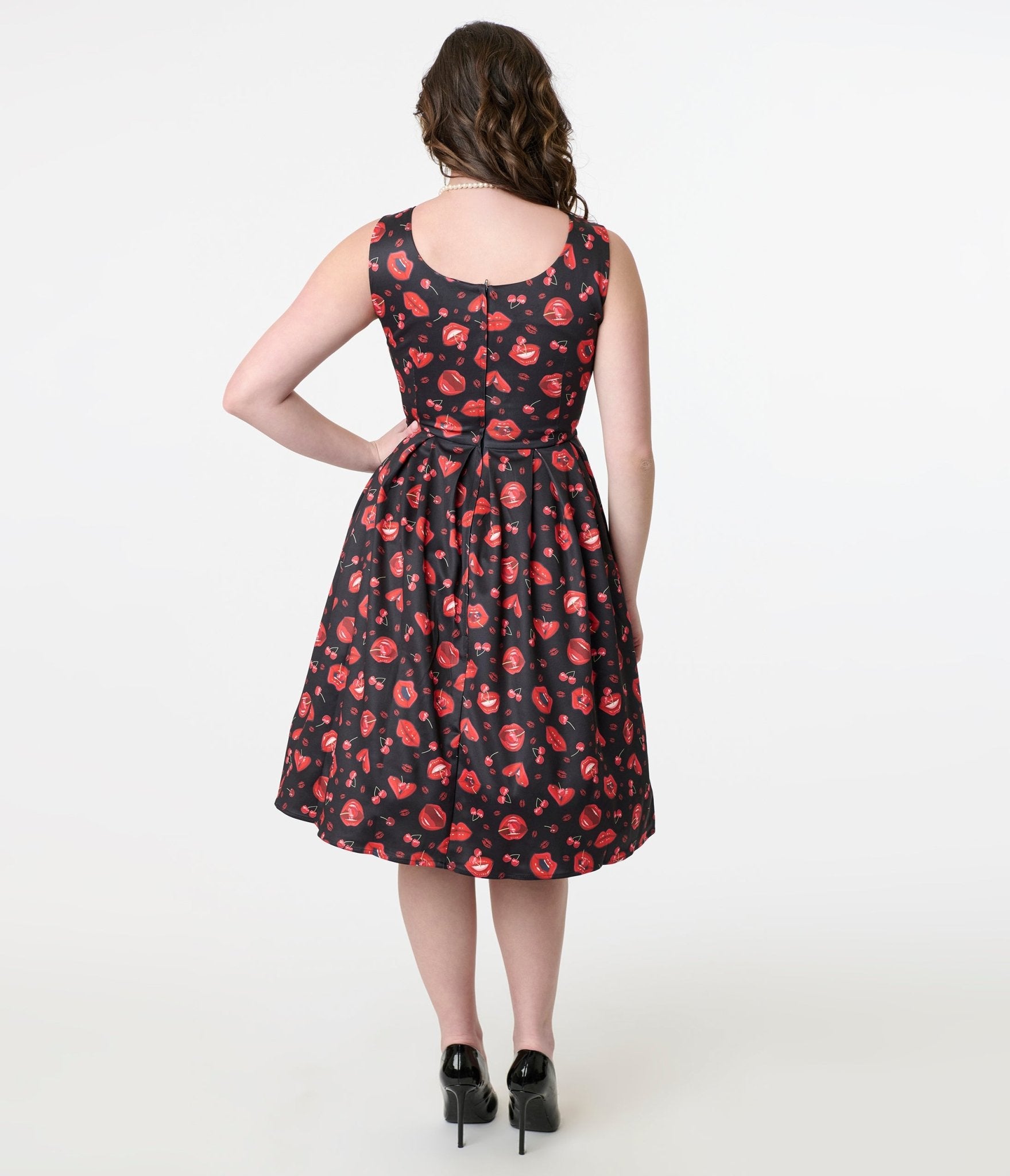 Dolly & Dotty 1950s Red Lip & Cherry Amanda Swing Dress - Unique Vintage - Womens, DRESSES, SWING