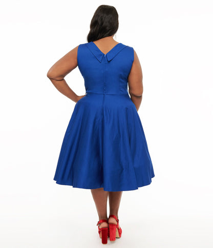 Dolly & Dotty 1950s Royal Blue Grace Swing Dress - Unique Vintage - Womens, DRESSES, SWING