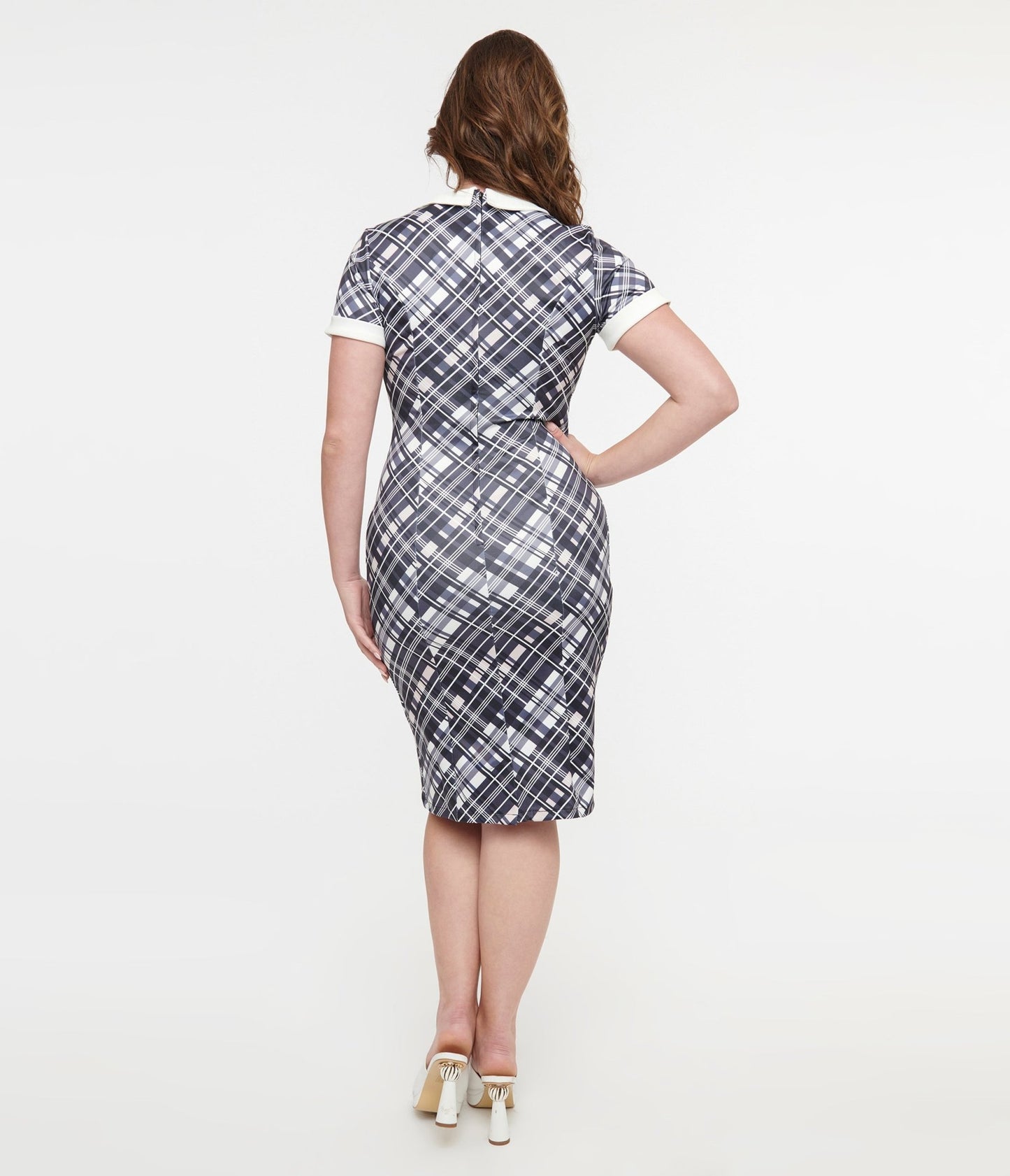 Dolly & Dotty 1950s White & Black Checkered Toni Wiggle Dress - Unique Vintage - Womens, DRESSES, WIGGLE