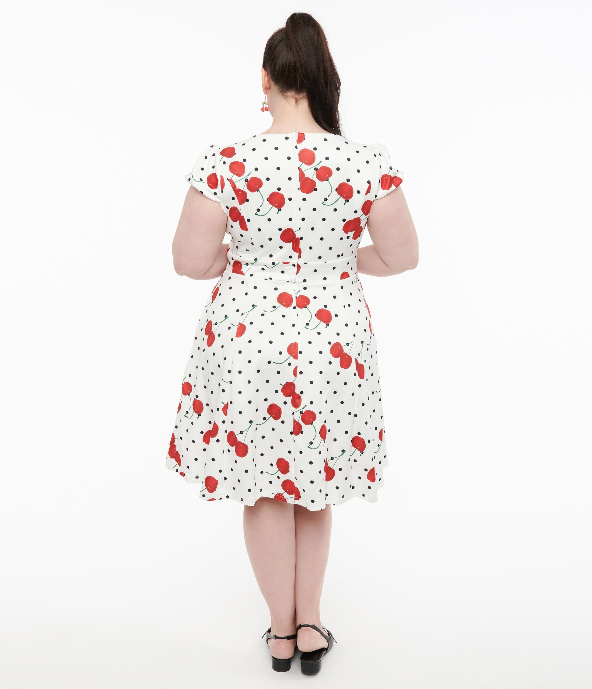 Dolly & Dotty 1950s White Polka Dot Cherry Swing Dress - Unique Vintage - Womens, DRESSES, SWING