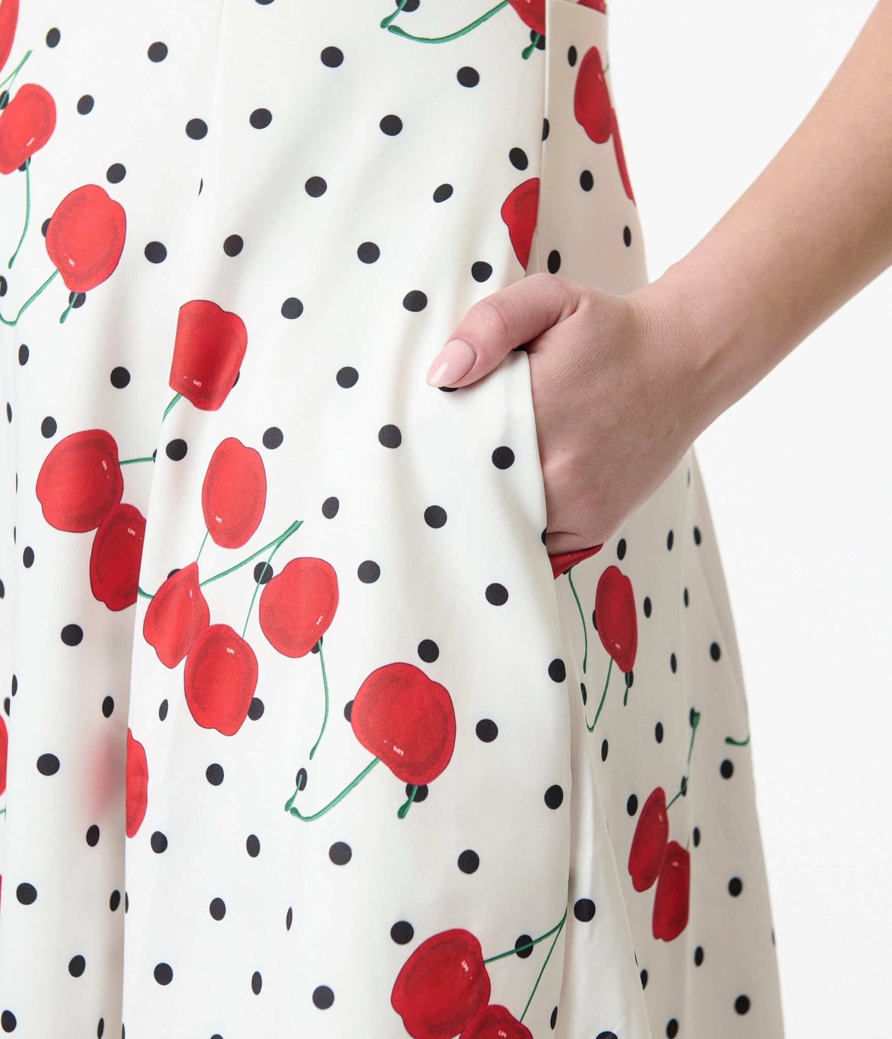 Dolly & Dotty 1950s White Polka Dot Cherry Swing Dress - Unique Vintage - Womens, DRESSES, SWING