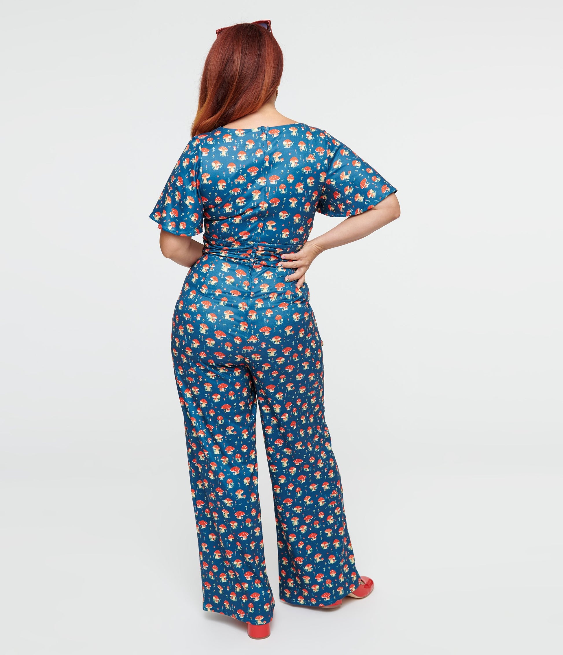 Dolly & Dotty Blue Mushroom Print Charlotte Jumpsuit - Unique Vintage - Womens, BOTTOMS, ROMPERS AND JUMPSUITS