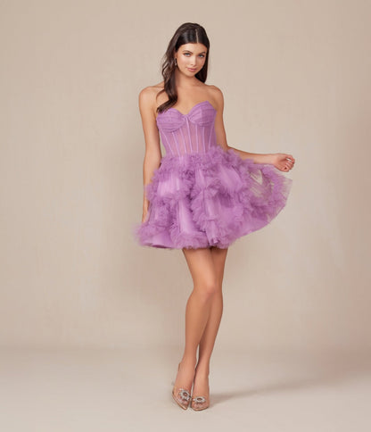 Dusty Lavender Ruffled Strapless A - Line Prom Dress - Unique Vintage - Womens, DRESSES, PROM AND SPECIAL OCCASION