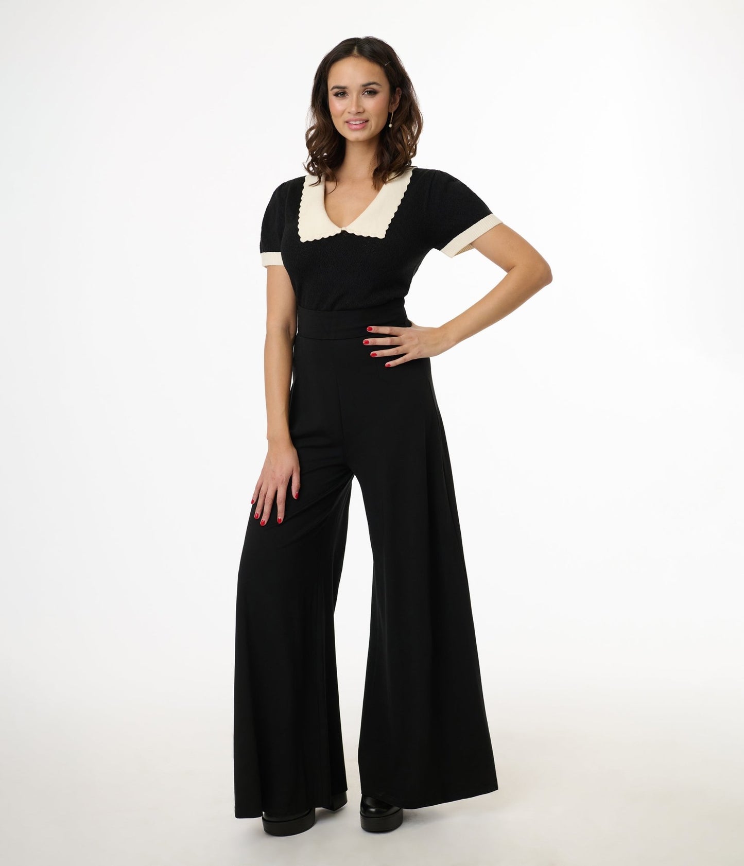 Elle Rebel Black Mystic Night Palazzo Pants - Unique Vintage - Womens, BOTTOMS, PANTS