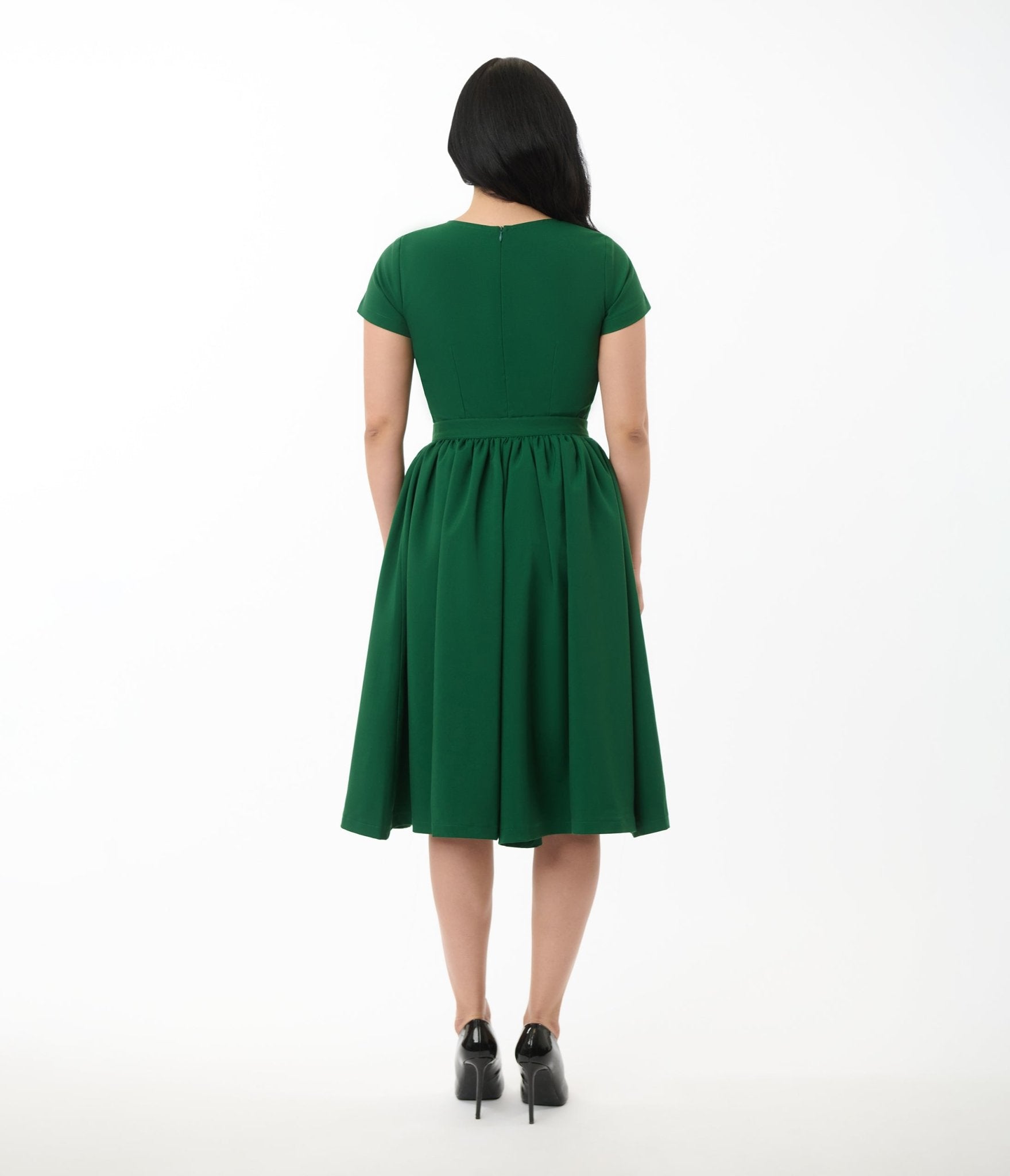 Emerald Green & Polka Dot Skirt Wrap Pencil Dress - Unique Vintage - Womens, DRESSES, WIGGLE