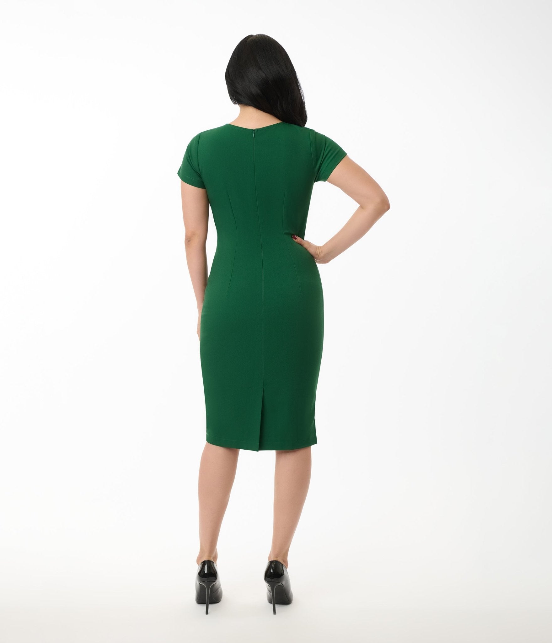 Emerald Green & Polka Dot Skirt Wrap Pencil Dress - Unique Vintage - Womens, DRESSES, WIGGLE