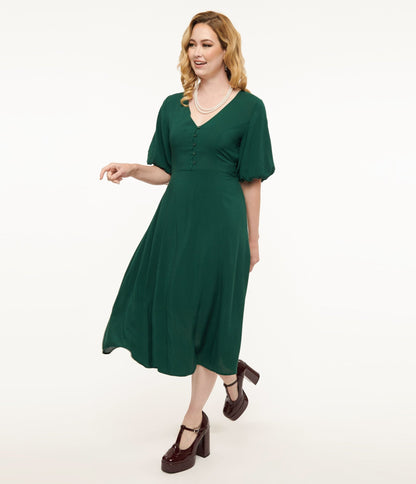 Forest Green Midi Dress - Unique Vintage - Womens, DRESSES, MIDI