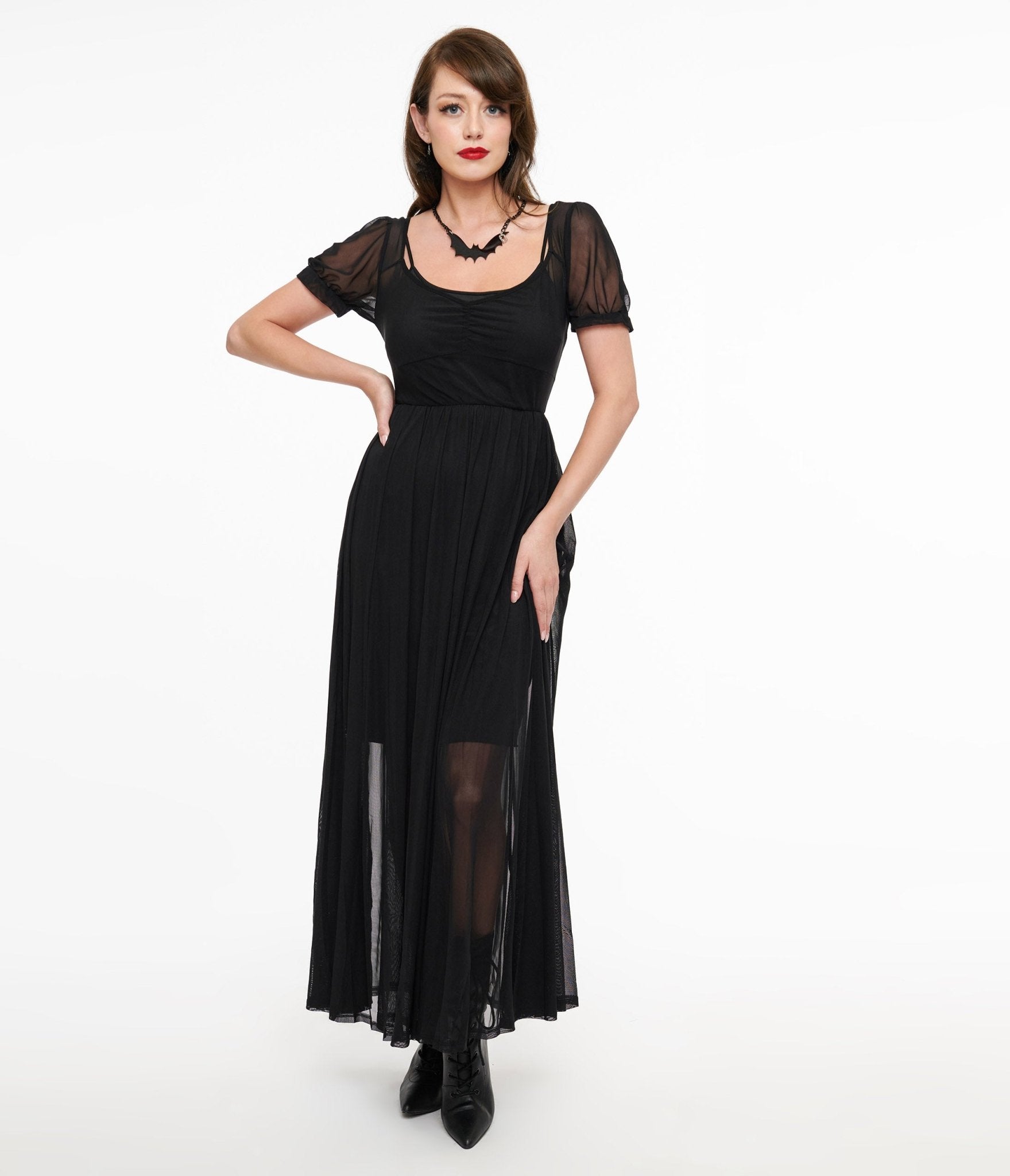 Foxblood Black Mesh Lily Maxi Dress - Unique Vintage - Womens, HALLOWEEN, DRESSES