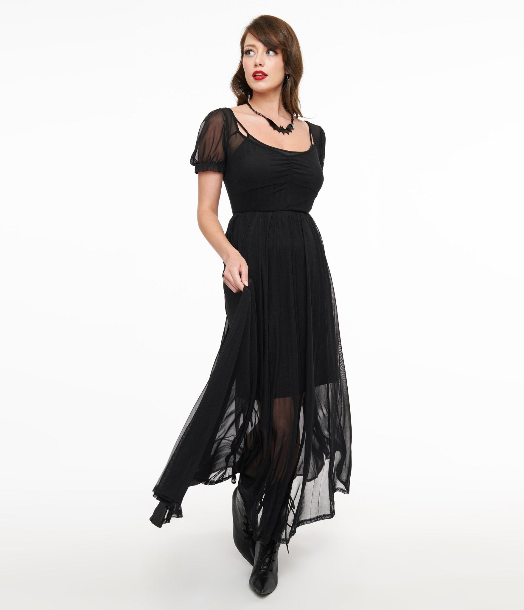 Foxblood Black Mesh Lily Maxi Dress - Unique Vintage - Womens, HALLOWEEN, DRESSES