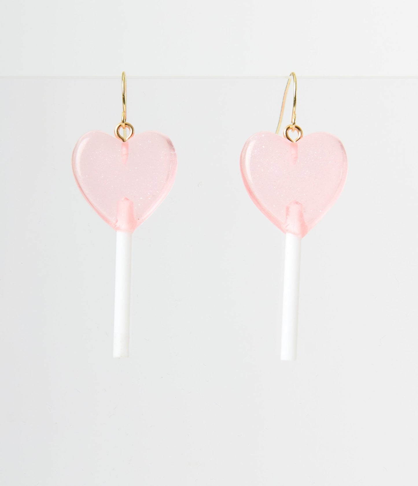 Glittery Pink Heart Lollipop Earrings - Unique Vintage - Womens, ACCESSORIES, JEWELRY