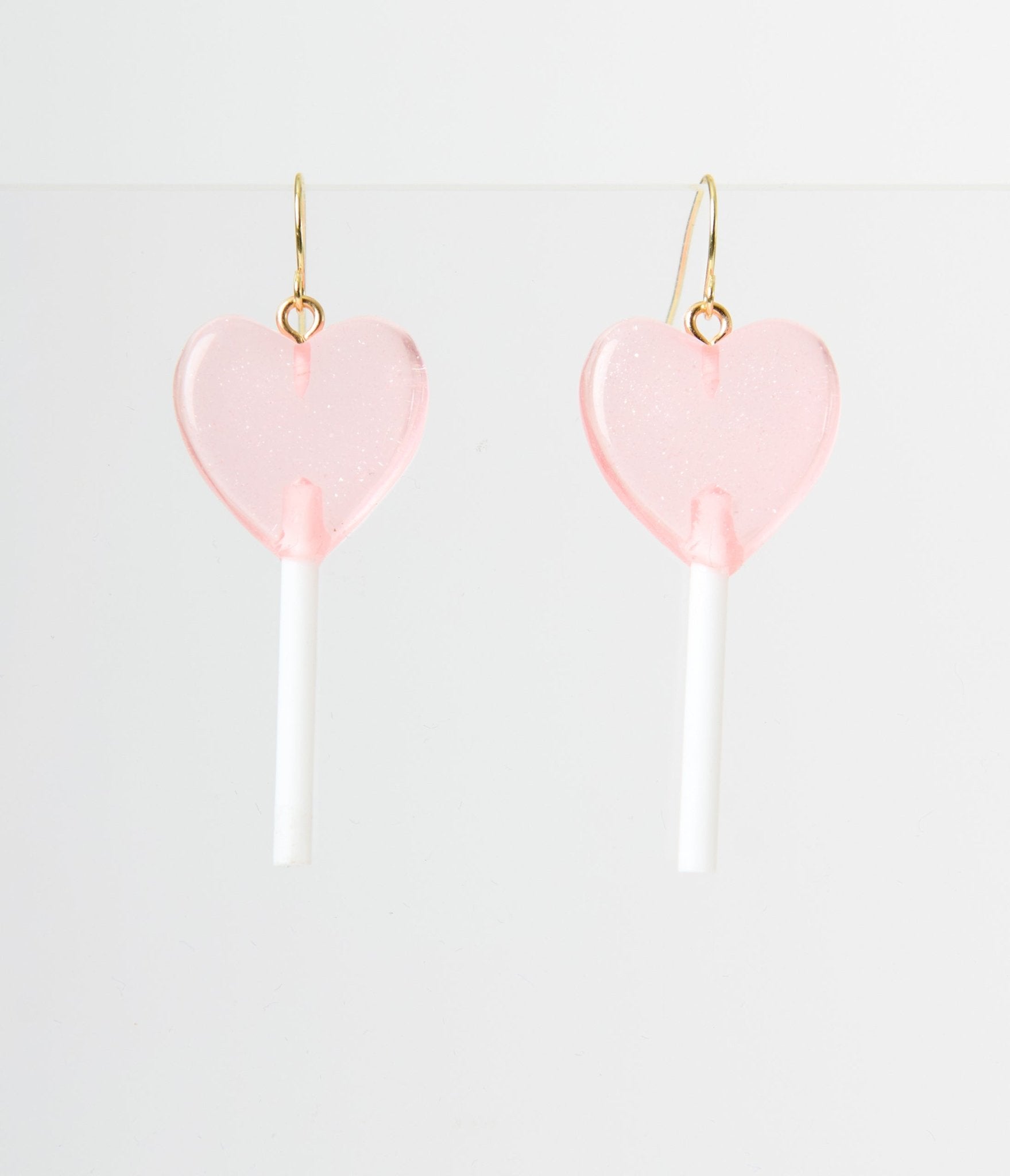 Glittery Pink Heart Lollipop Earrings - Unique Vintage - Womens, ACCESSORIES, JEWELRY