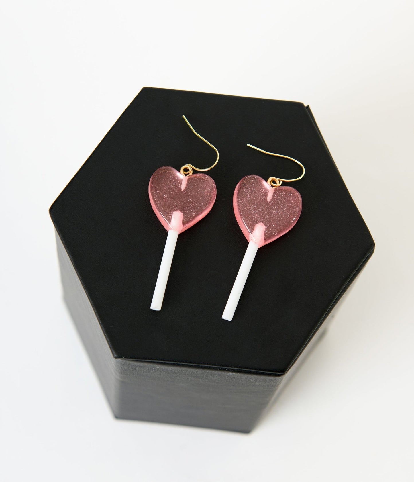 Glittery Pink Heart Lollipop Earrings - Unique Vintage - Womens, ACCESSORIES, JEWELRY