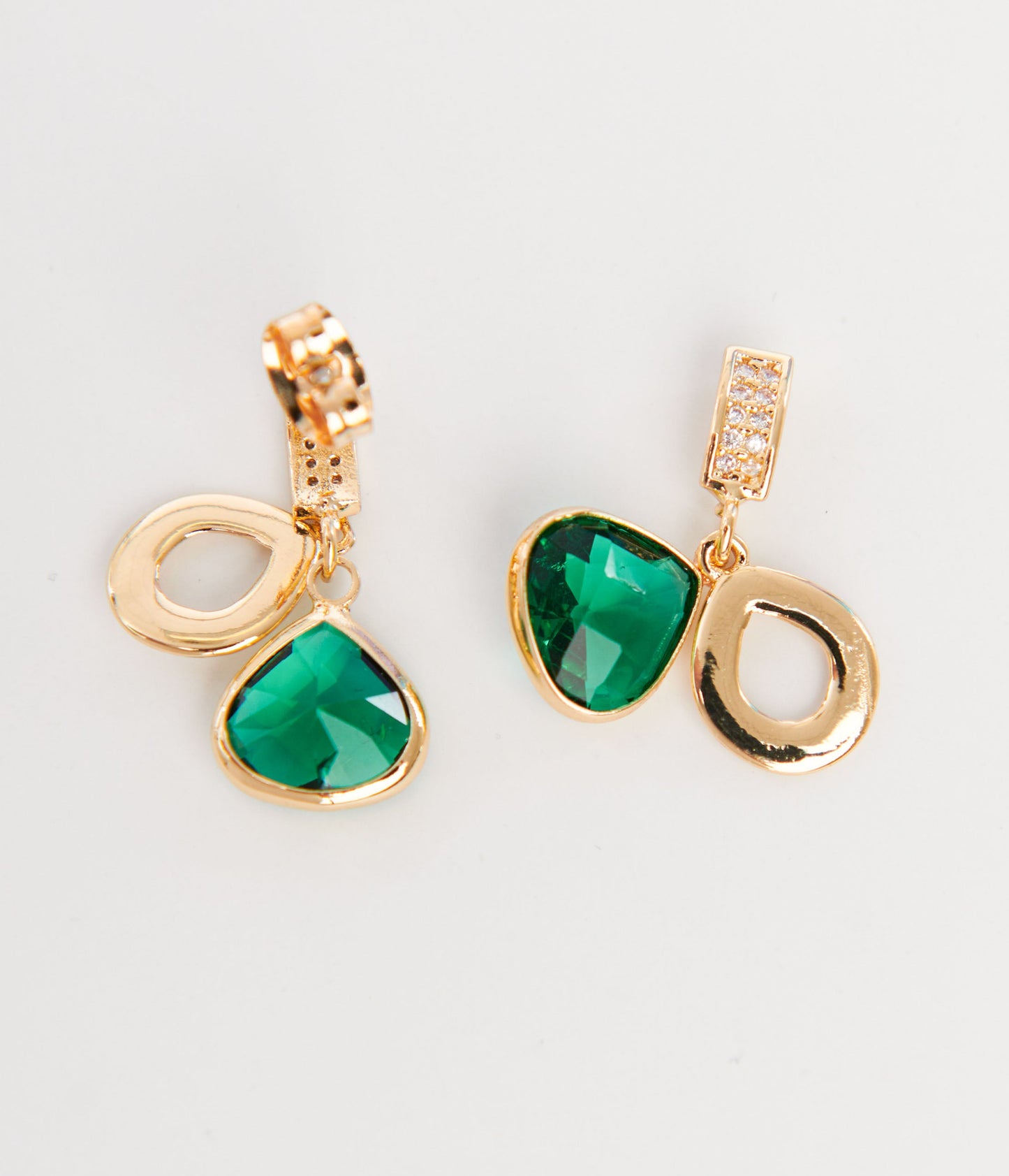 Gold & Emerald Green Rhinestone Drop Earrings - Unique Vintage - Womens, ACCESSORIES, JEWELRY