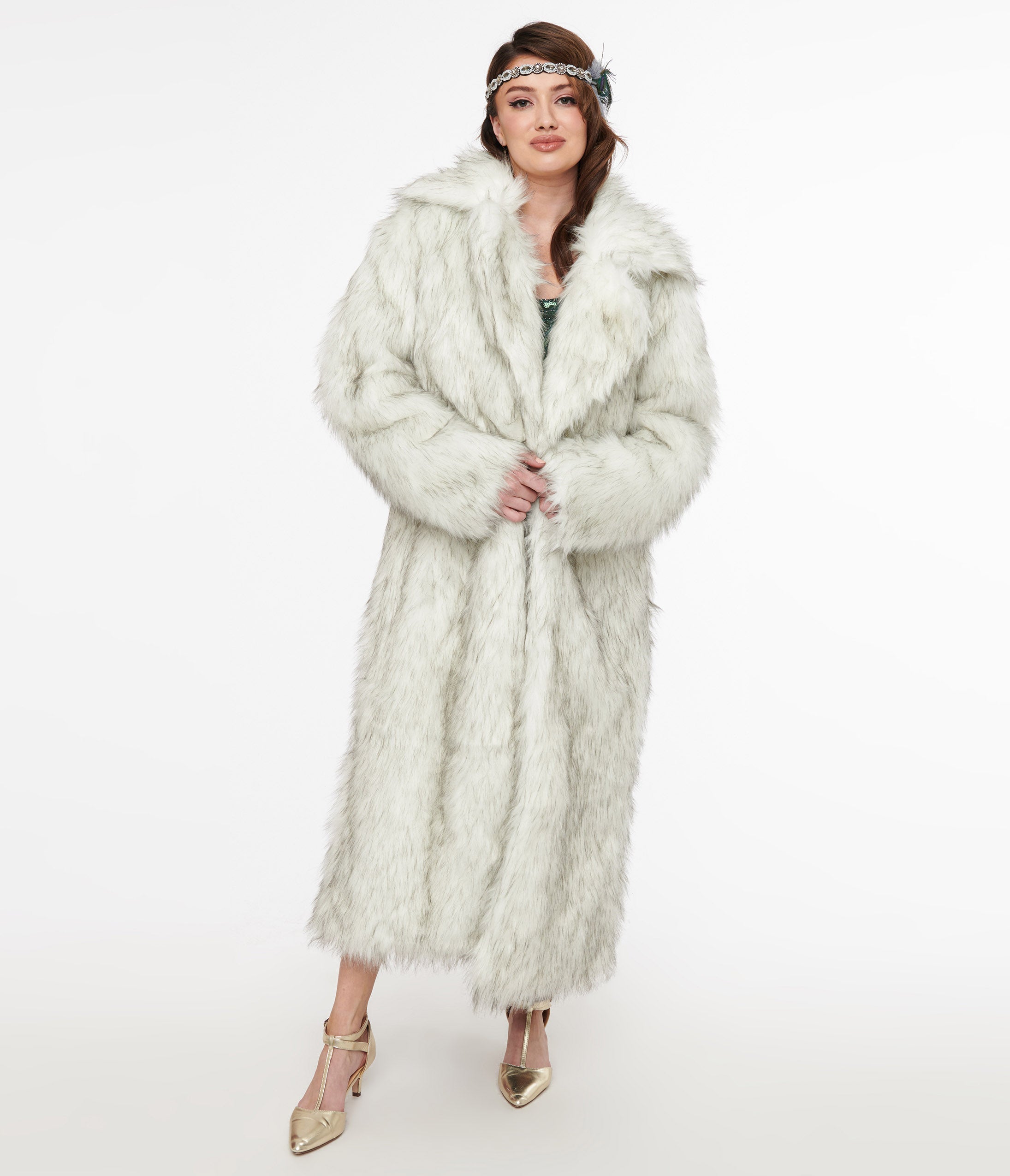 Ladies grey faux fur coat online