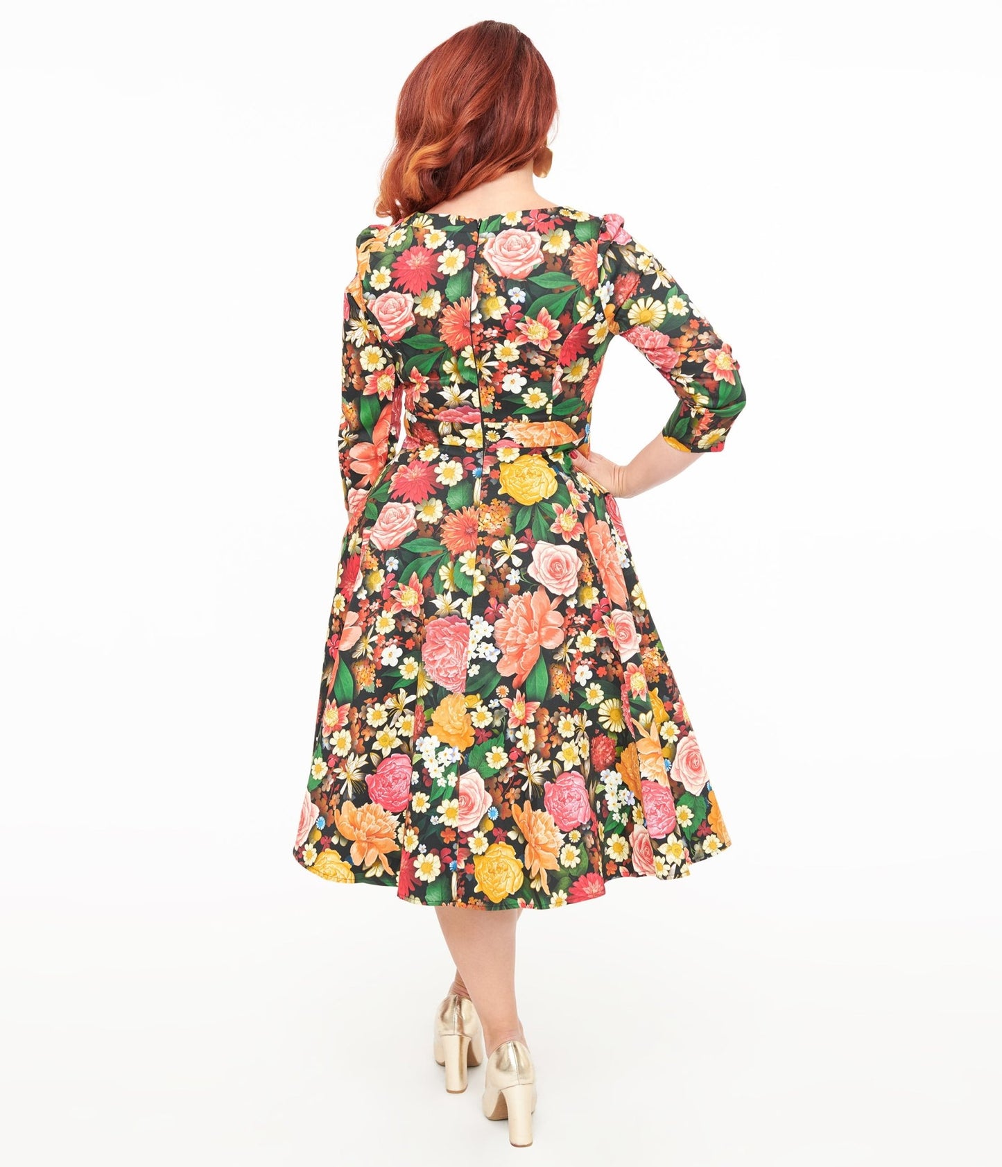 Hearts & Roses Black Floral Cassidy Swing Dress - Unique Vintage - Womens, DRESSES, SWING